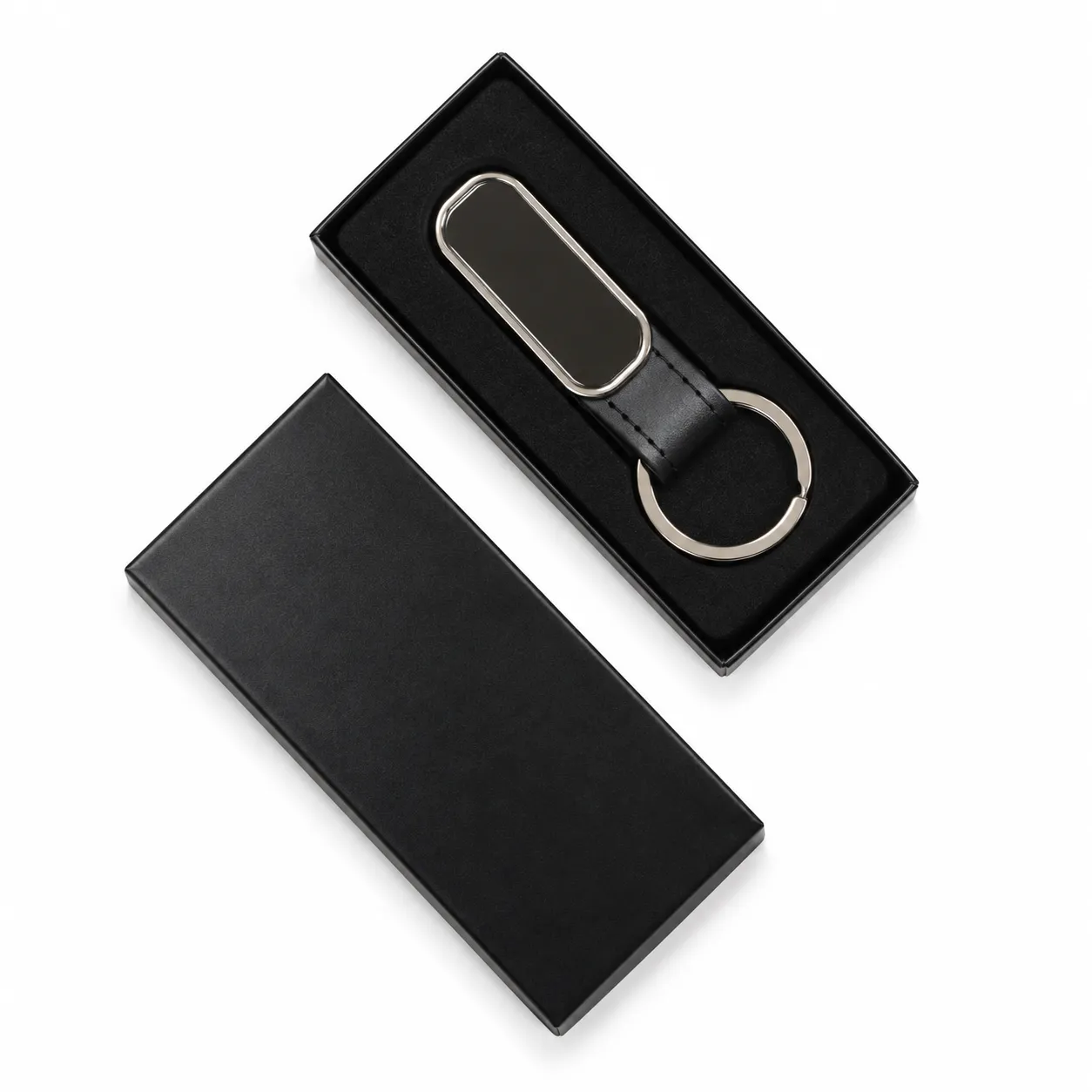 Silver Tag Leather Strap Keychain
