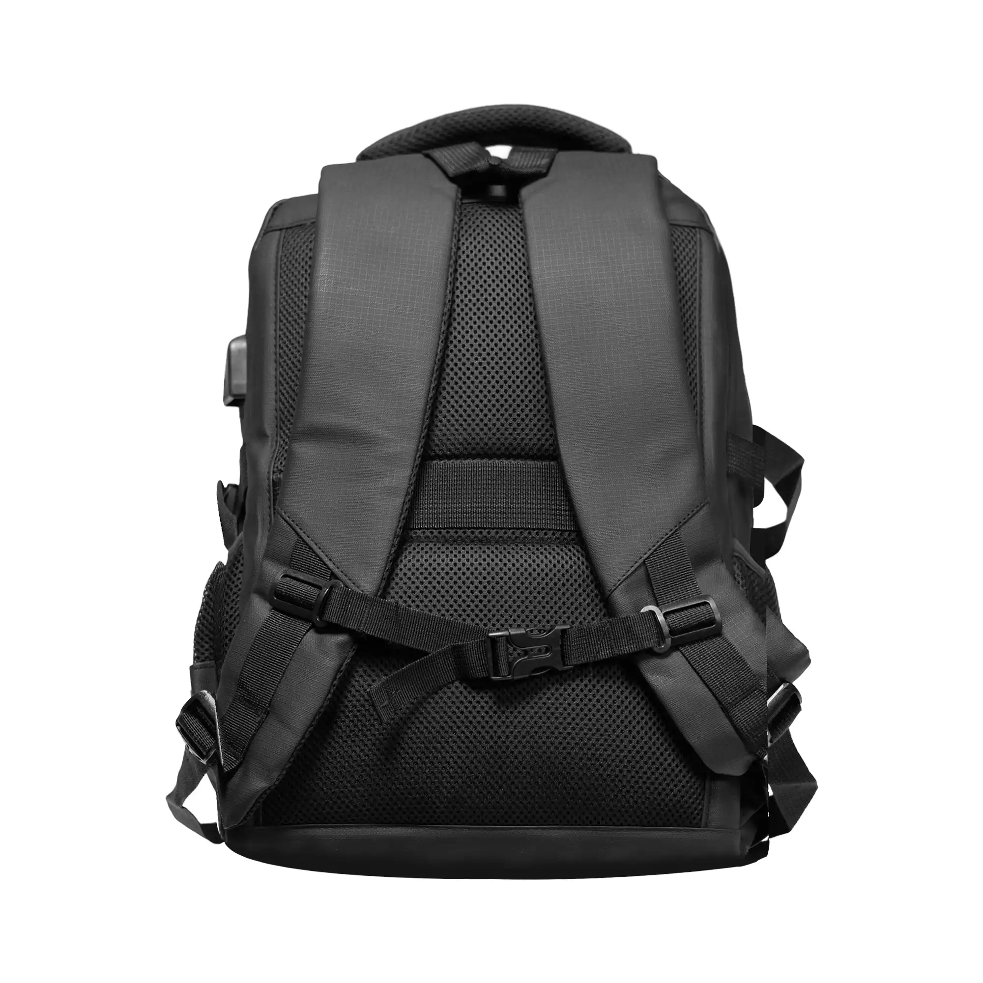 Black laptop backpack with USB charging port and professional design