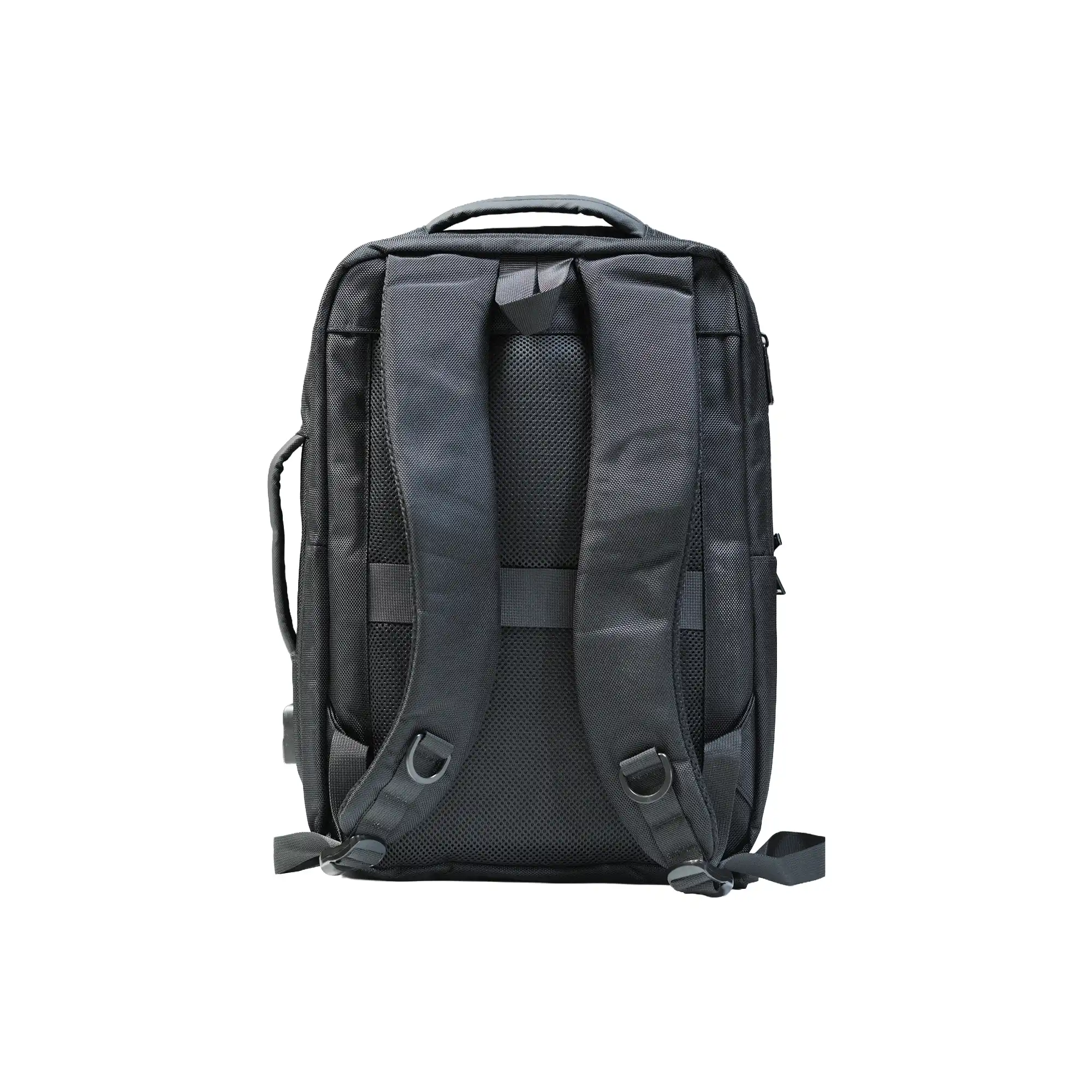 Black executive laptop backpack with USB charging port and multiple compartments