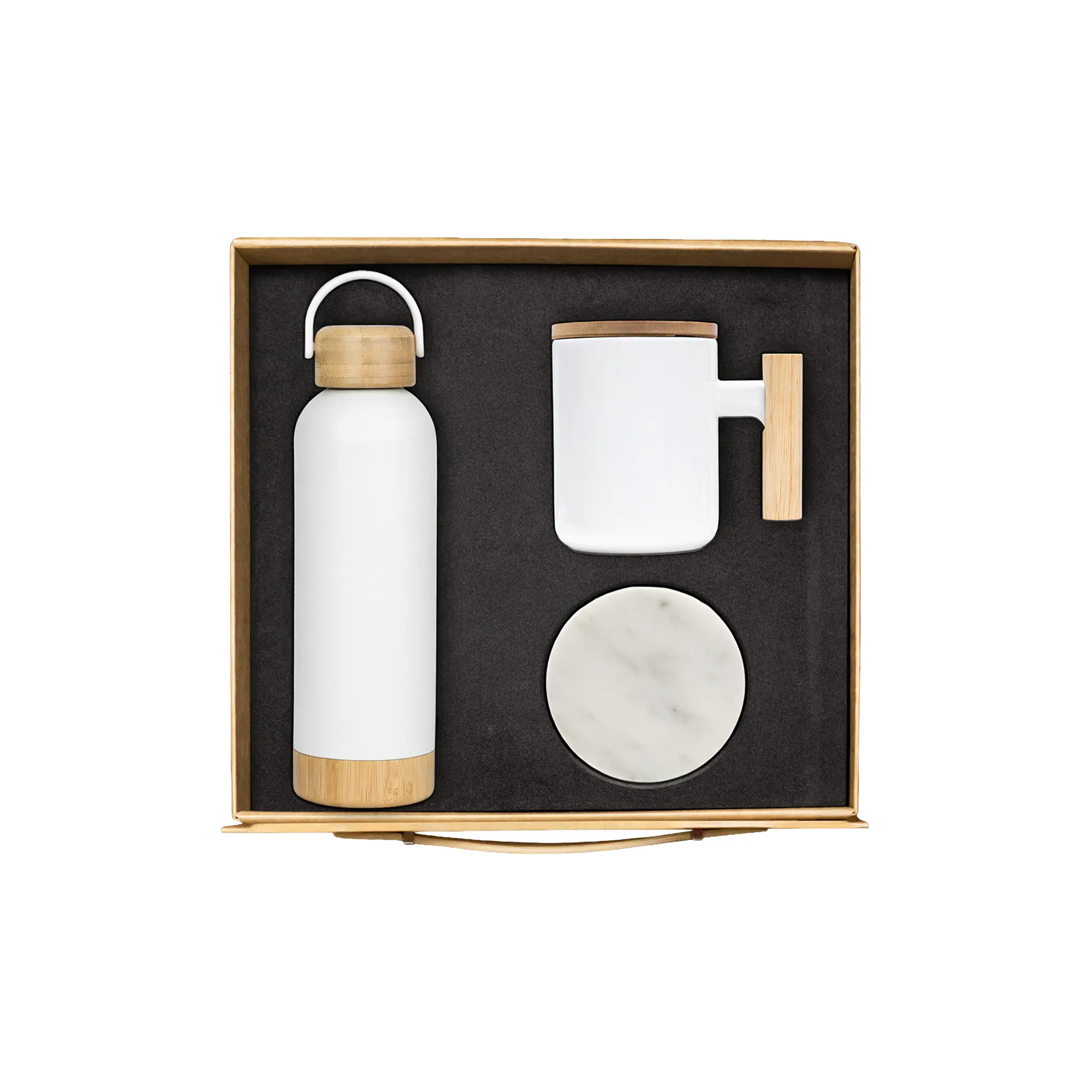 Nordic White corporate gift set bamboo bottle ceramic mug marble coaster UAE