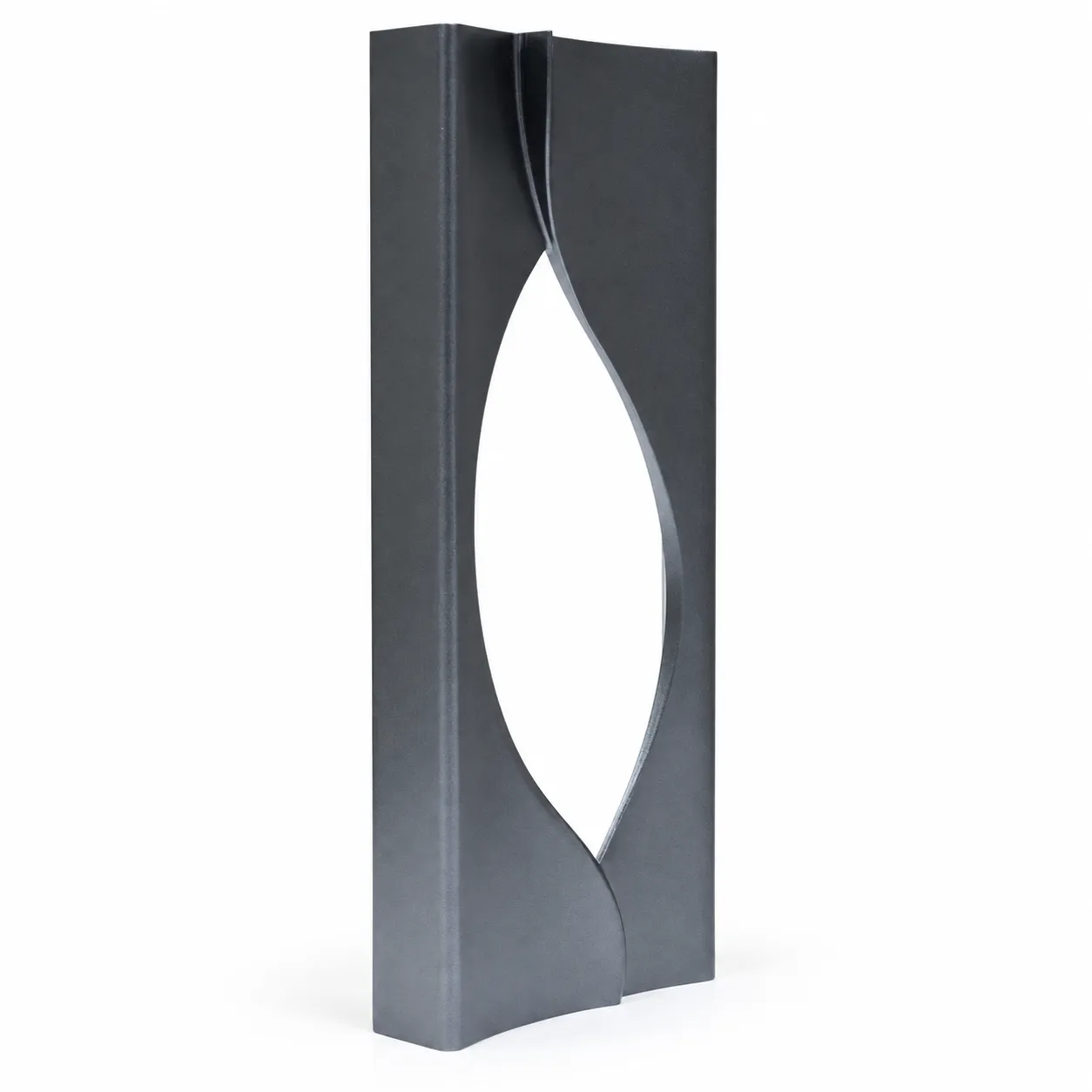 silver oval accent crystal award standing upright on a desk
