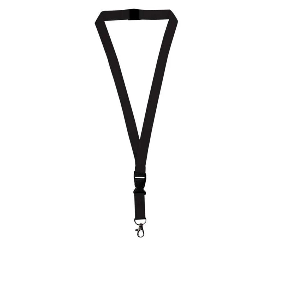 Lanyard With Buckle Metal Hook And Safety Clip Black