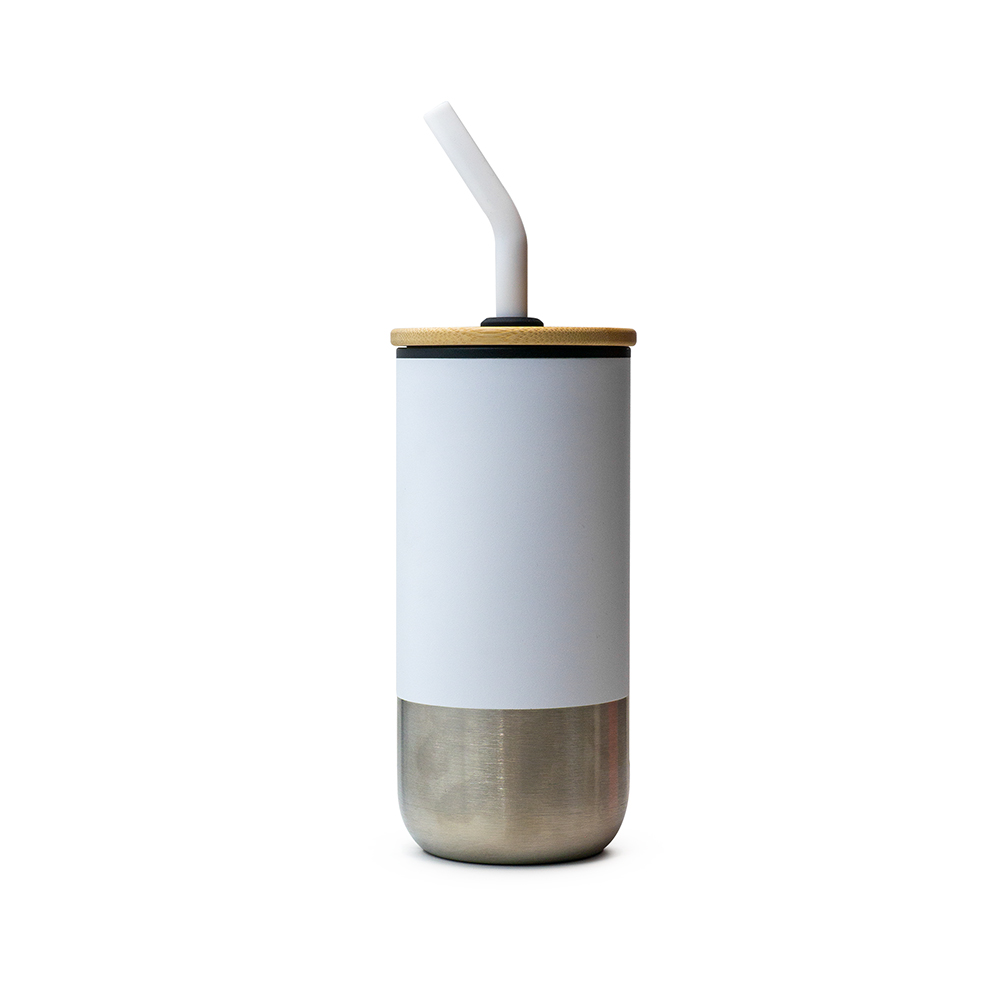 White Eco Tumbler with Bamboo Lid and Straw