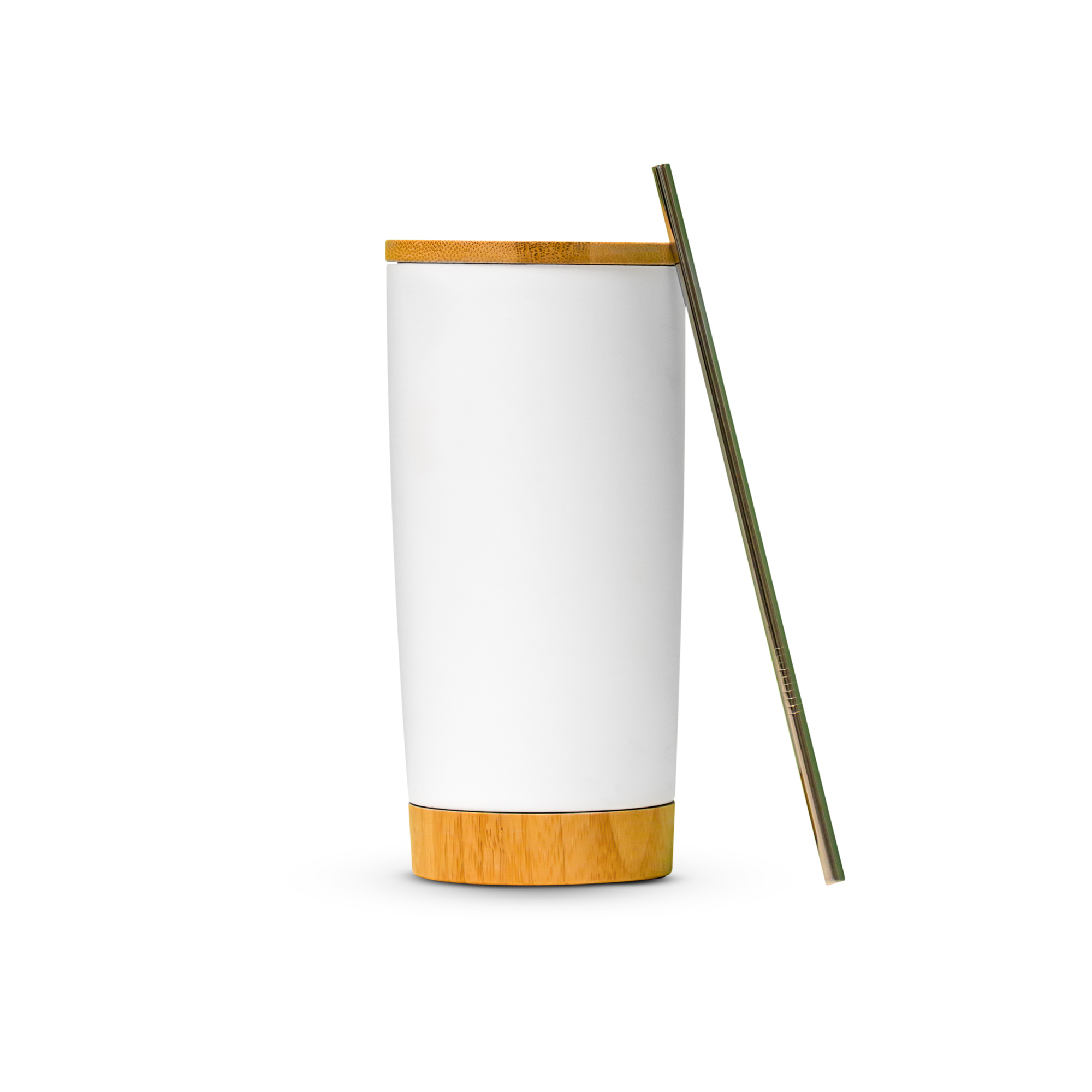 Stainless Steel Tumbler With Bamboo Lid And Base White