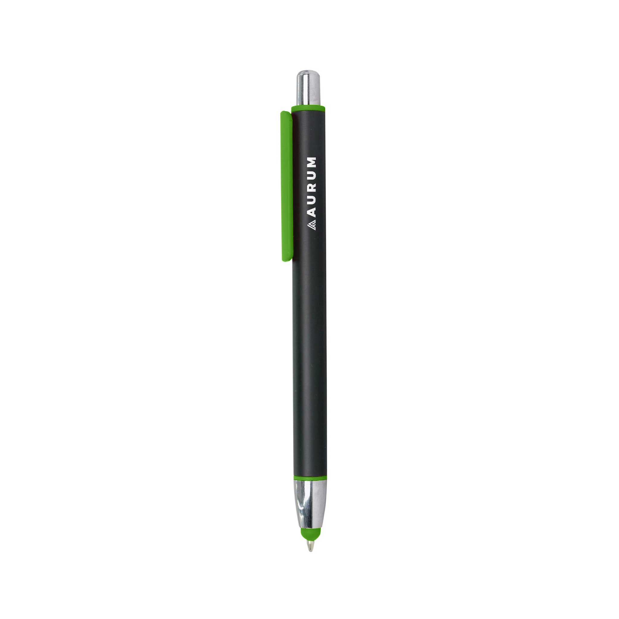 Black Metal Pen With Color Stylus And Clip Green