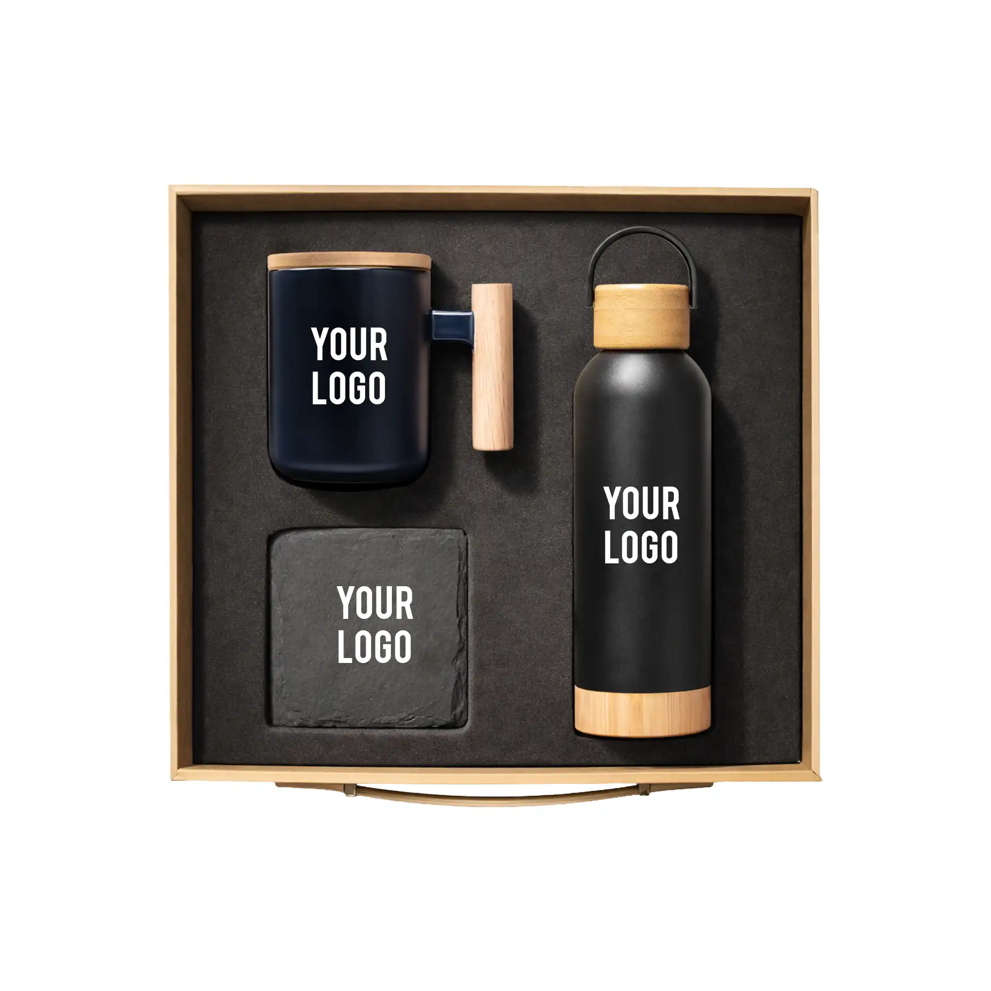 BlackStone Bamboo corporate gift set ceramic mug slate coaster bottle UAE