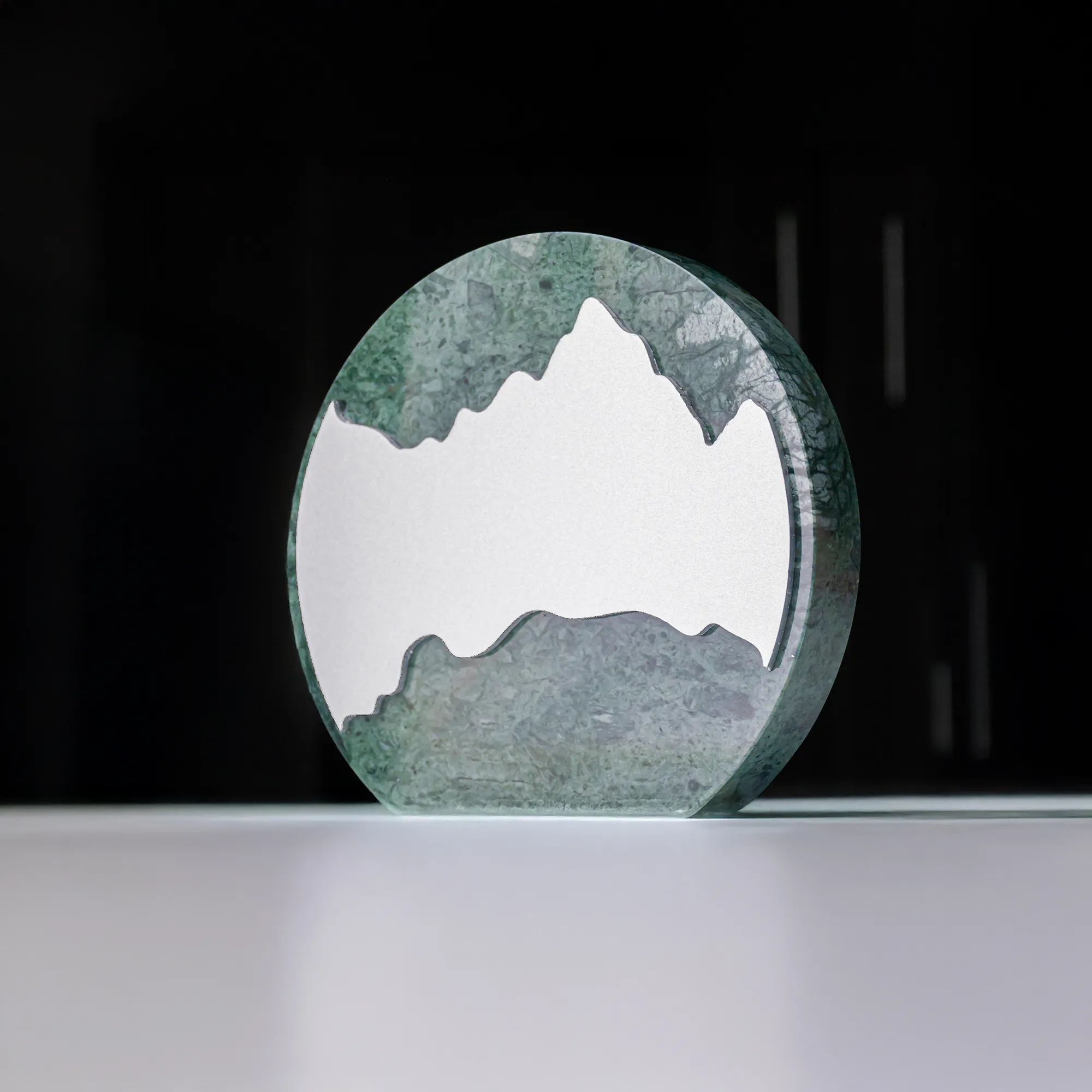 Green Stone Round Plaque Award With Metal Plate