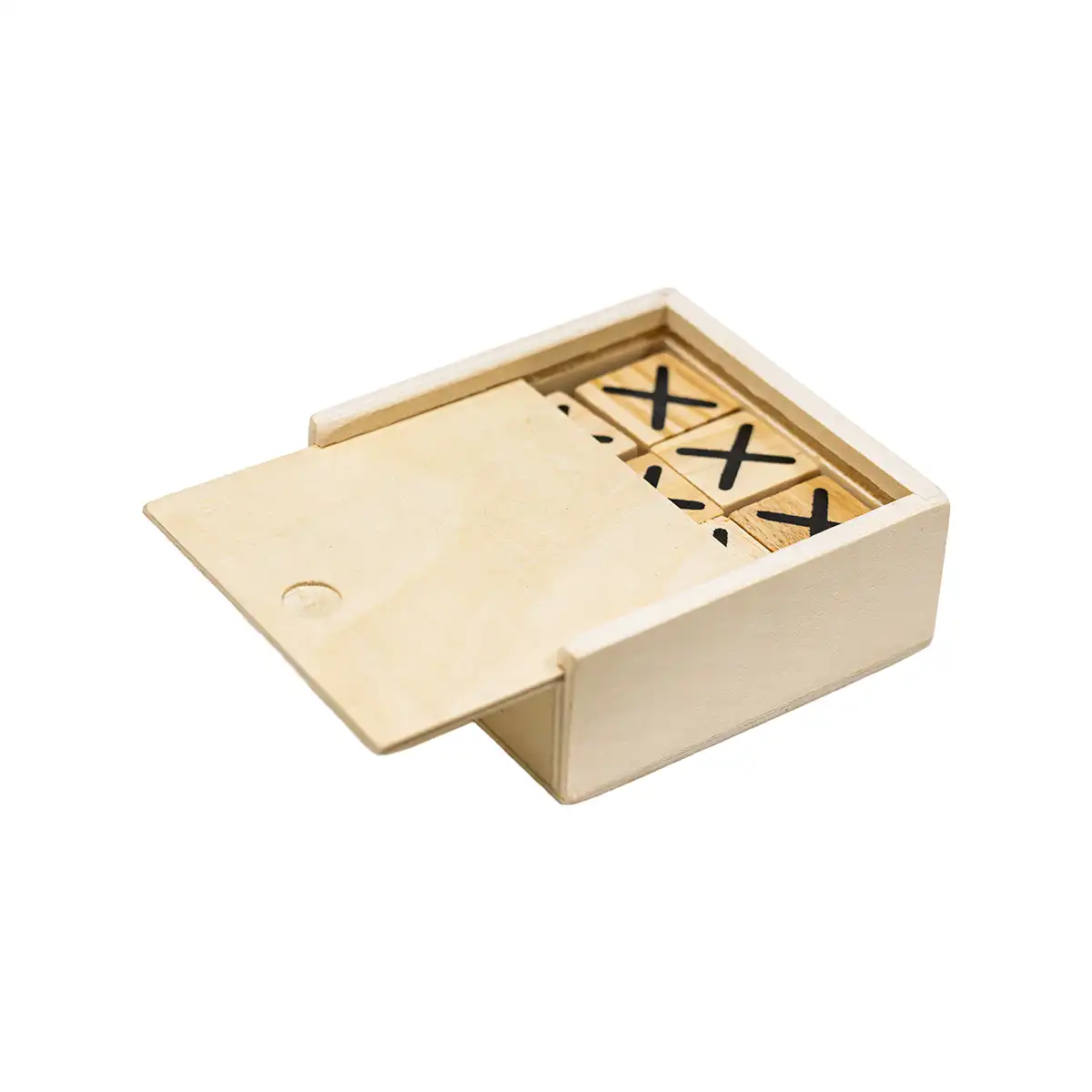 Wooden XO Tic-Tac-Toe game set with sliding wooden box