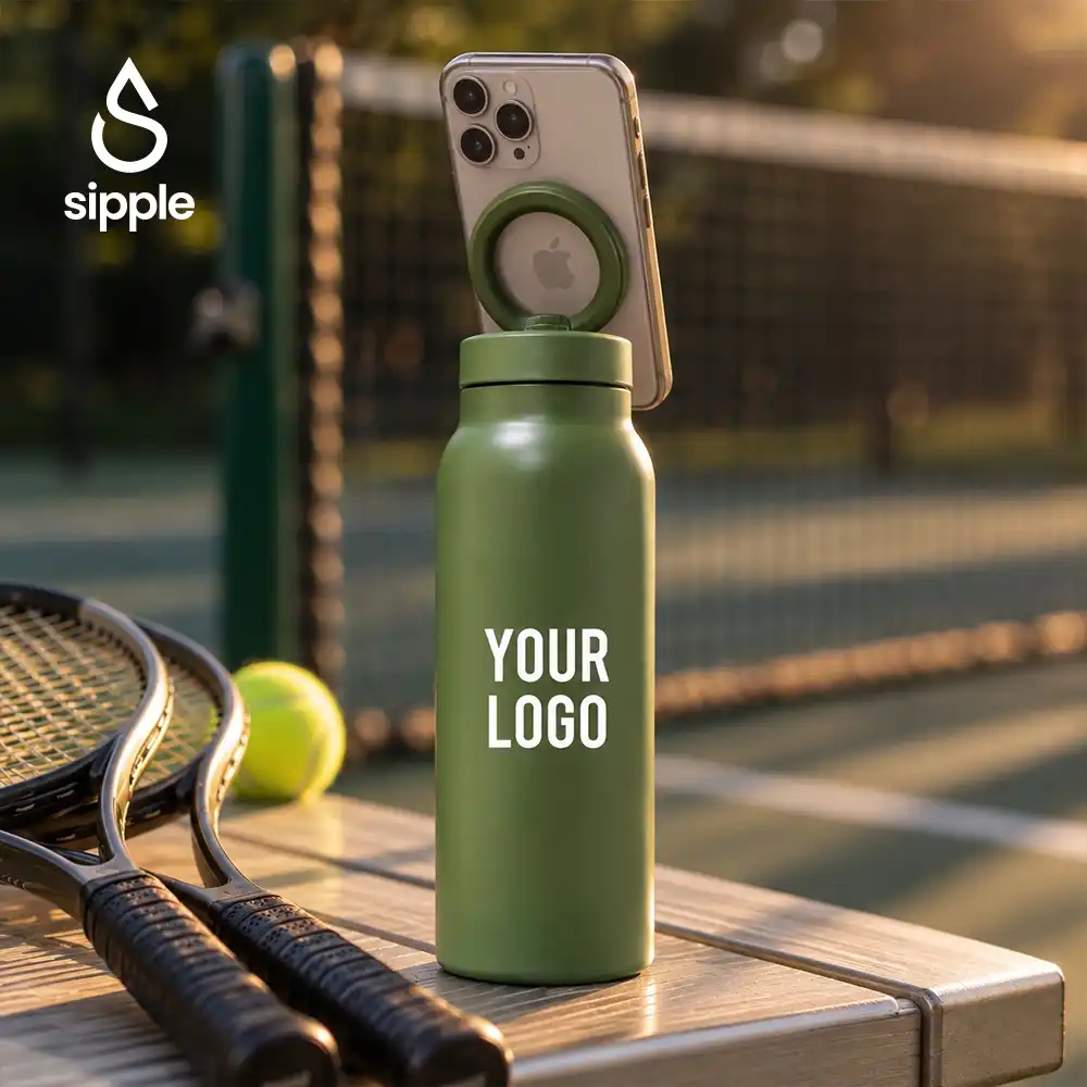 Magnetic insulated water bottle with phone holder in multiple colors