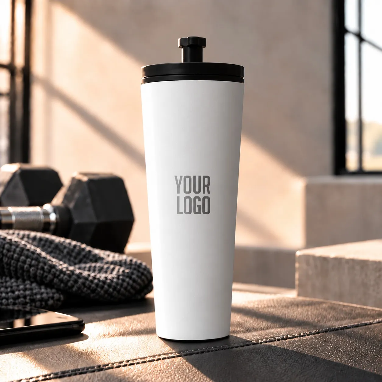 White Tumbler with Straw – Double Wall