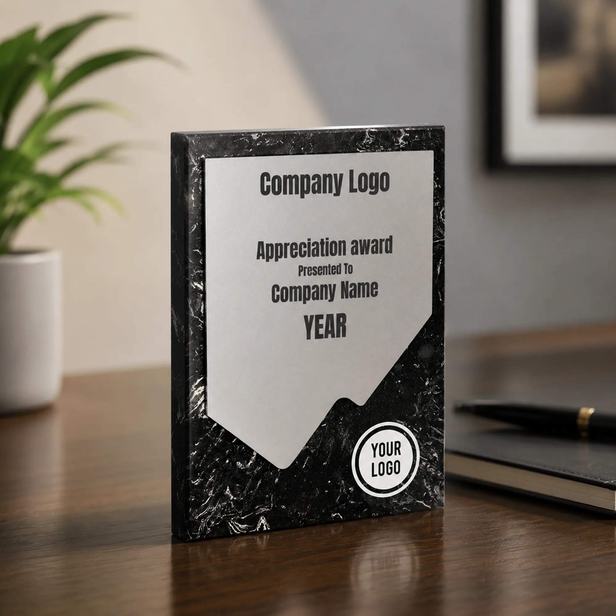 Black Stone Plaque Award with Metal Plate