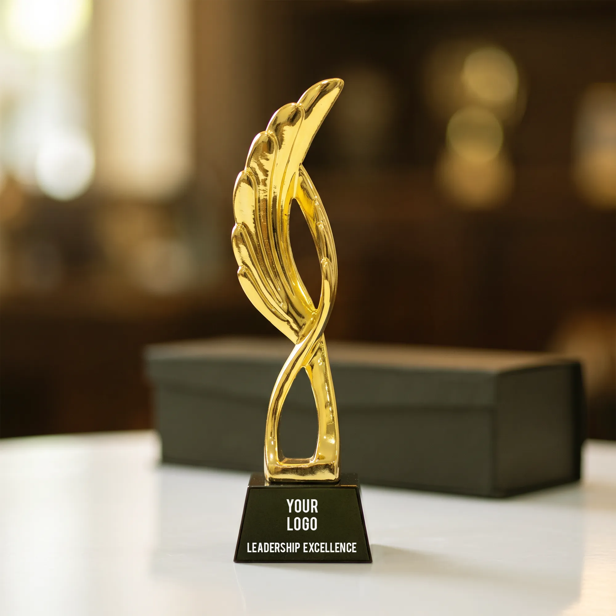 Award Trophy Feather shape  full gold with black base