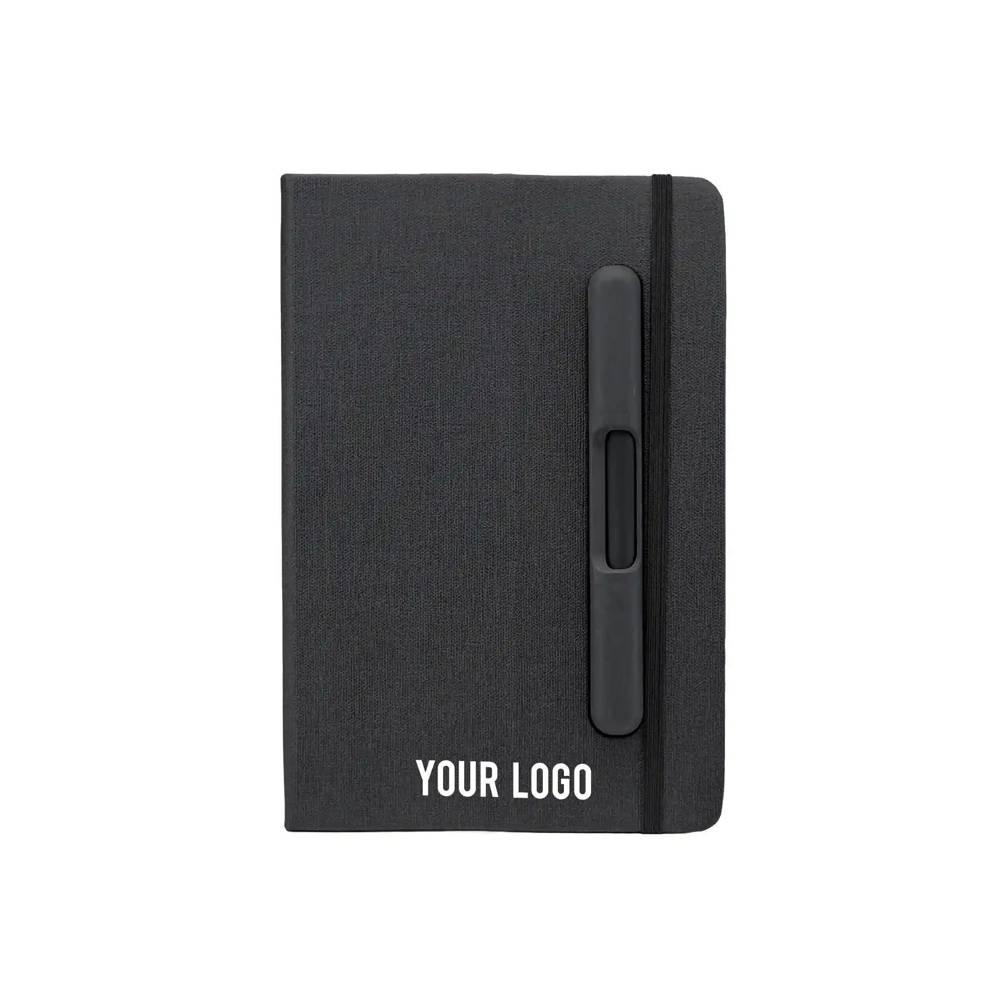 PU + RPET Look Notebook with Mobile Pen Holder Black