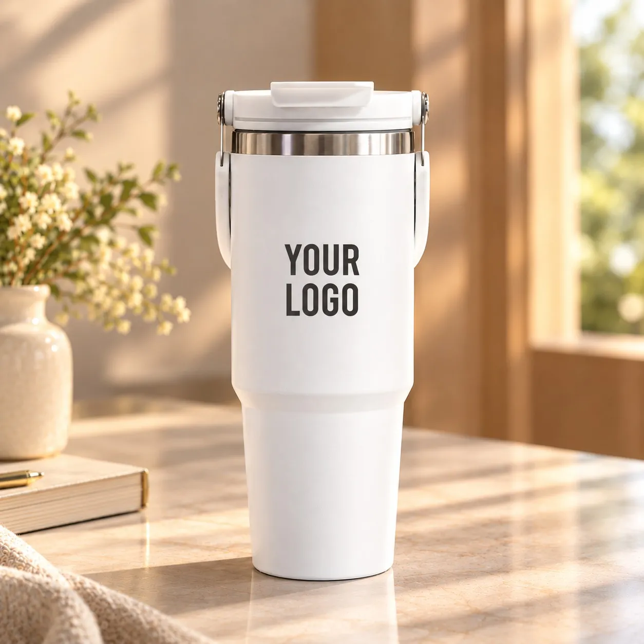 Tumbler with Handle and Sipper White