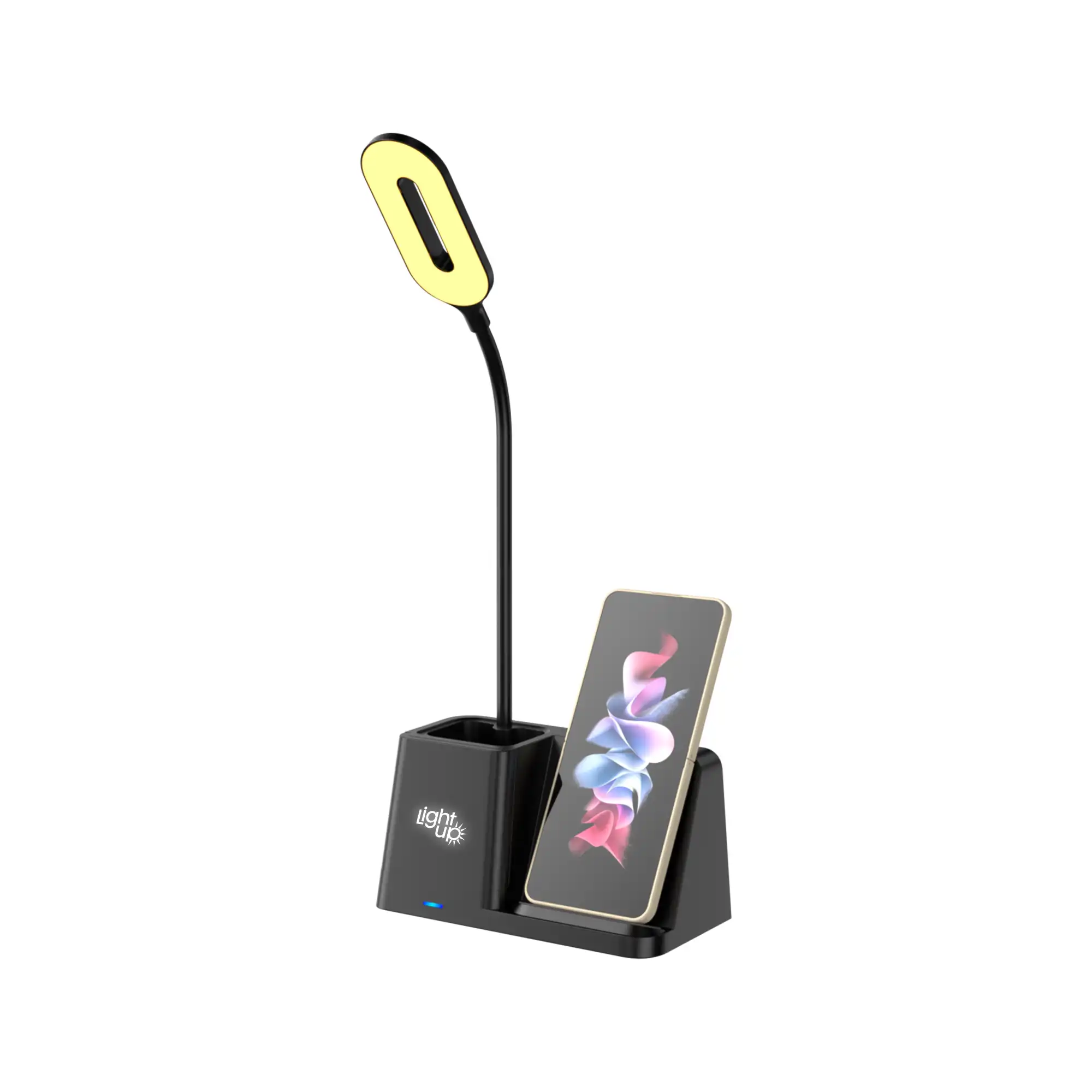3-in-1 wireless charger with LED desk lamp and smartphone stand