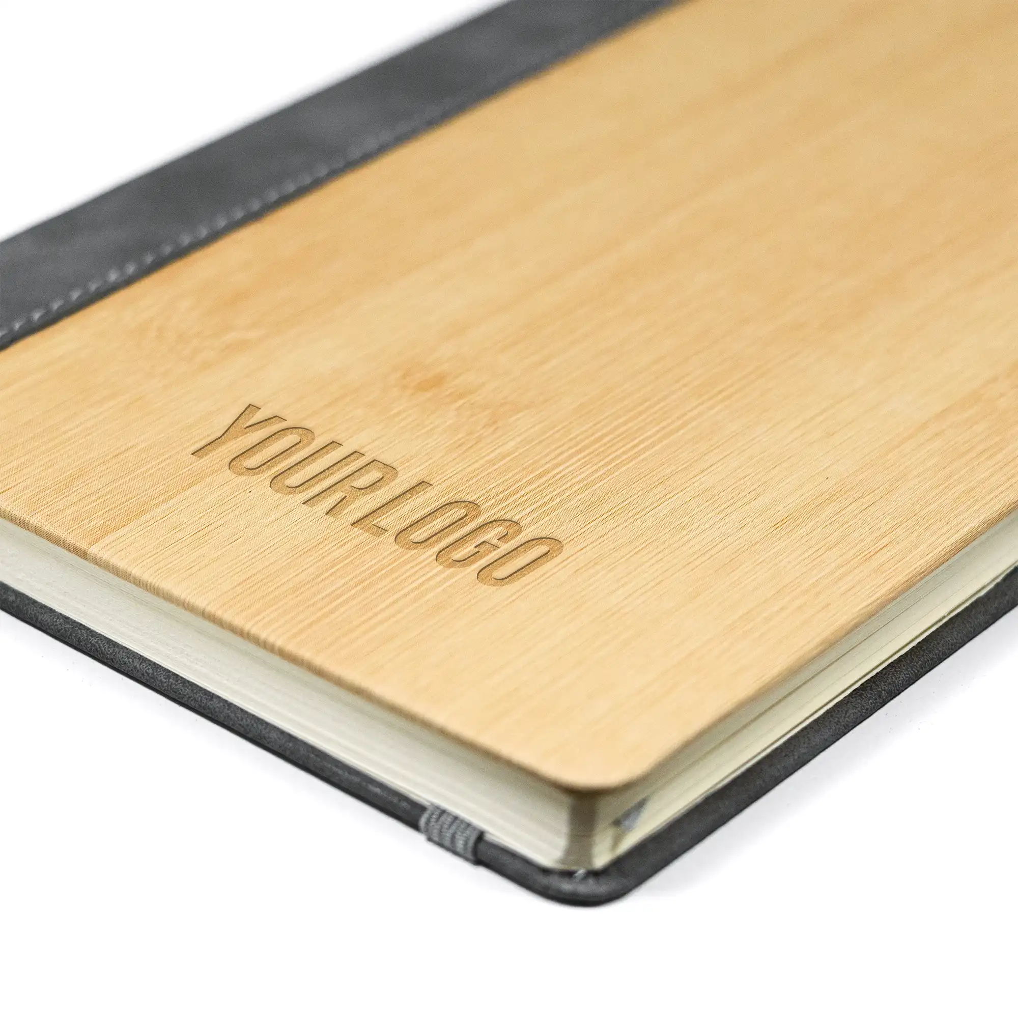Promotional PU Notebook with Bamboo Finish Gray