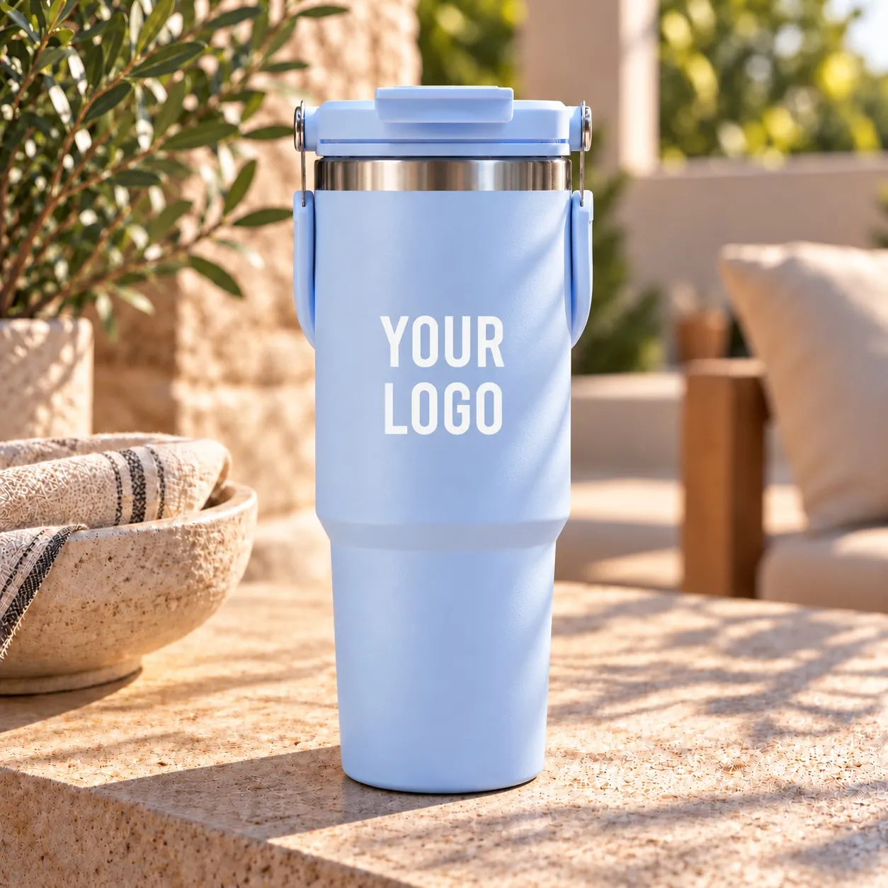 Tumbler with Handle and Sipper Ice Blue