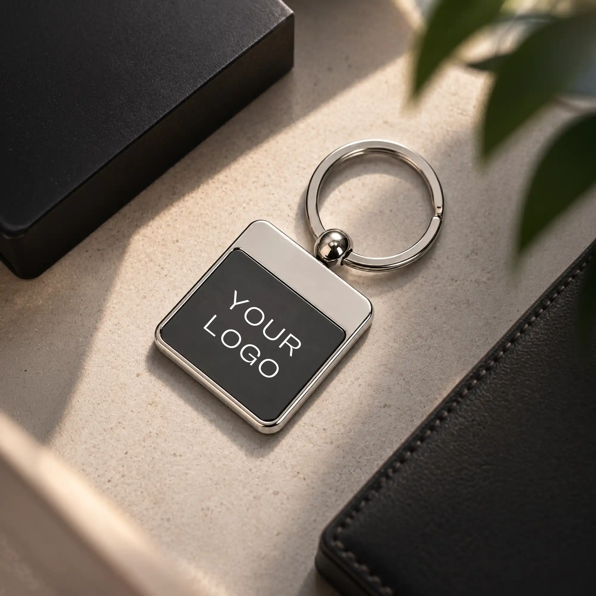 Silver Frame Square Plate Keychain