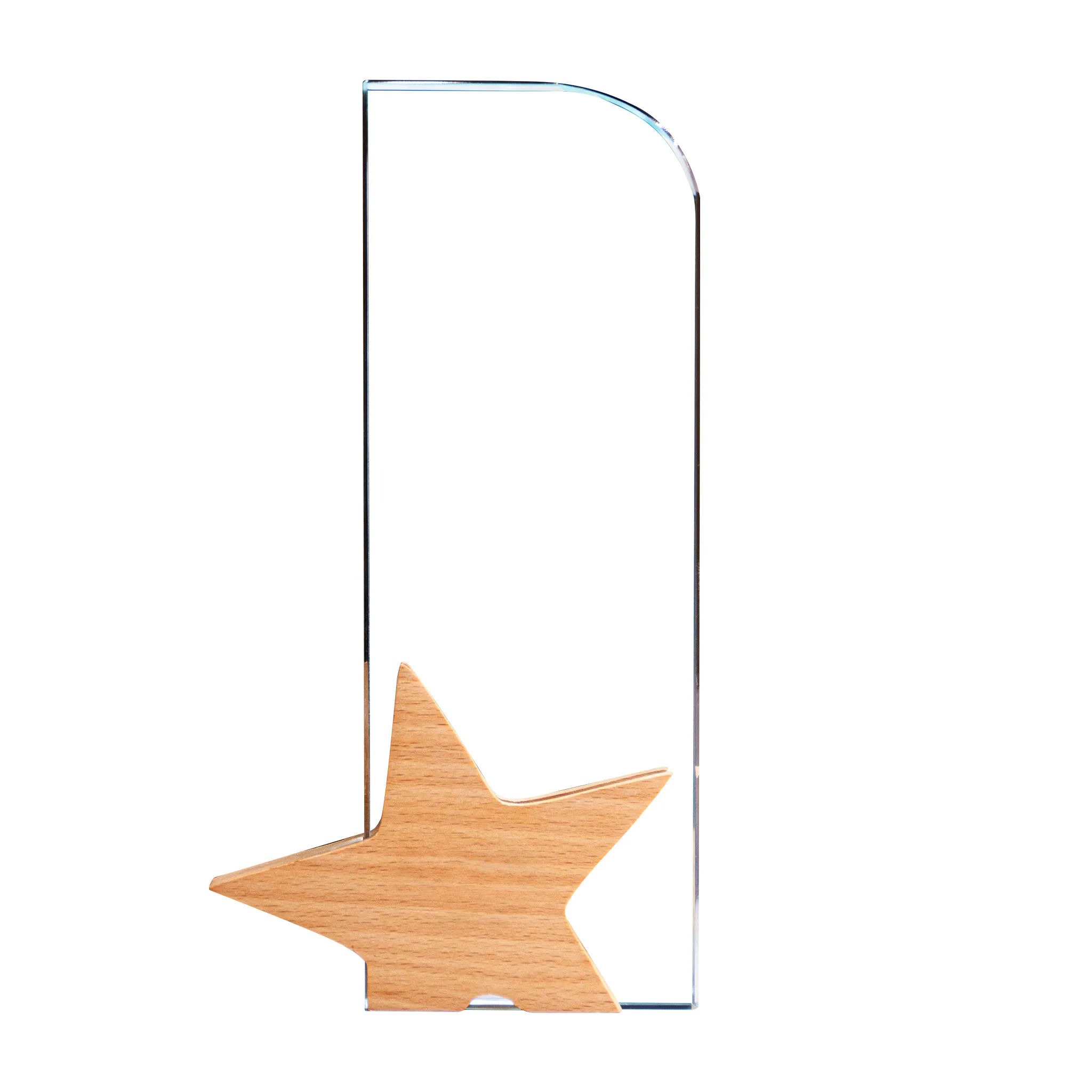 Crystal Award With Wooden Star Base 