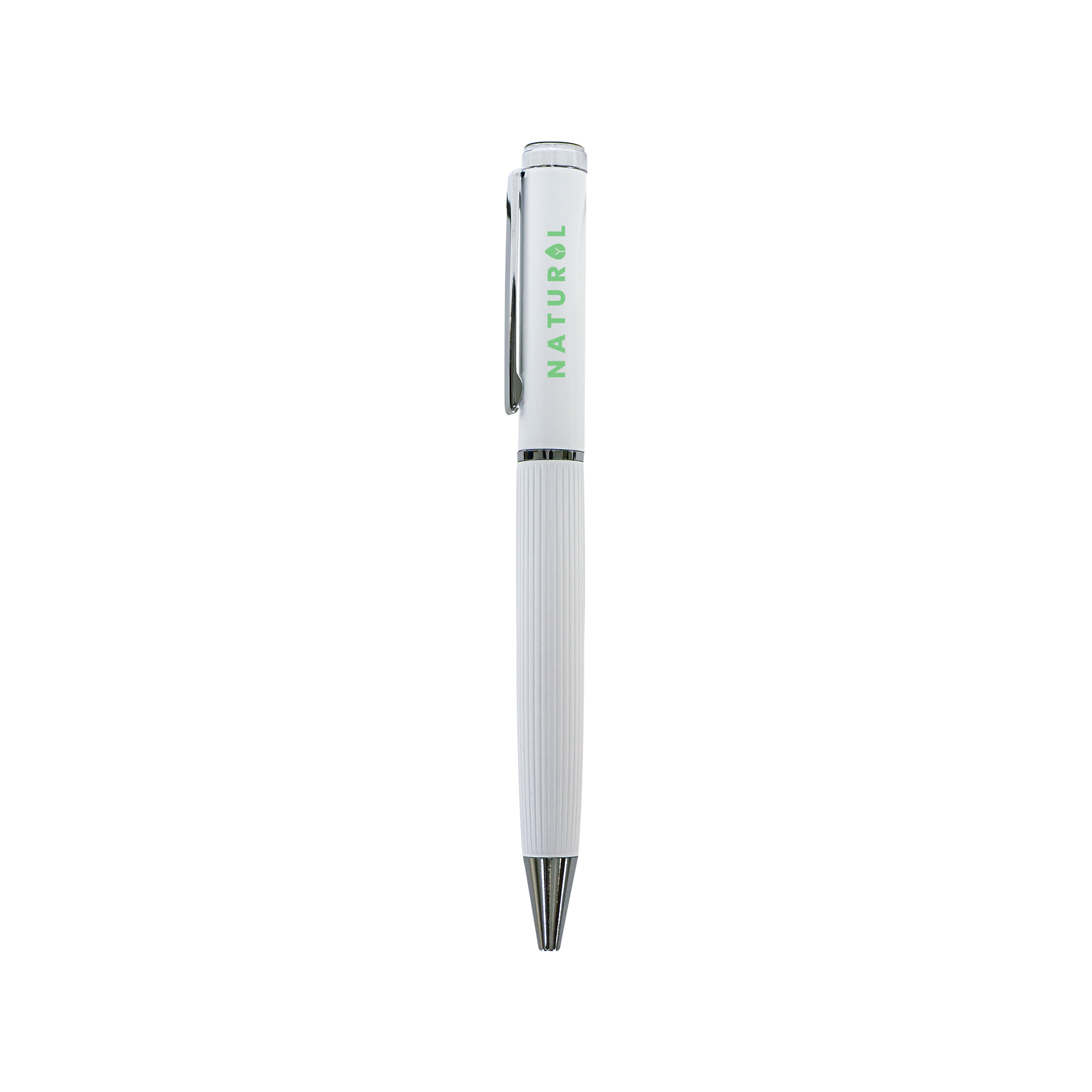 White metal pen with lined barrel and silver clip – 11610WT
