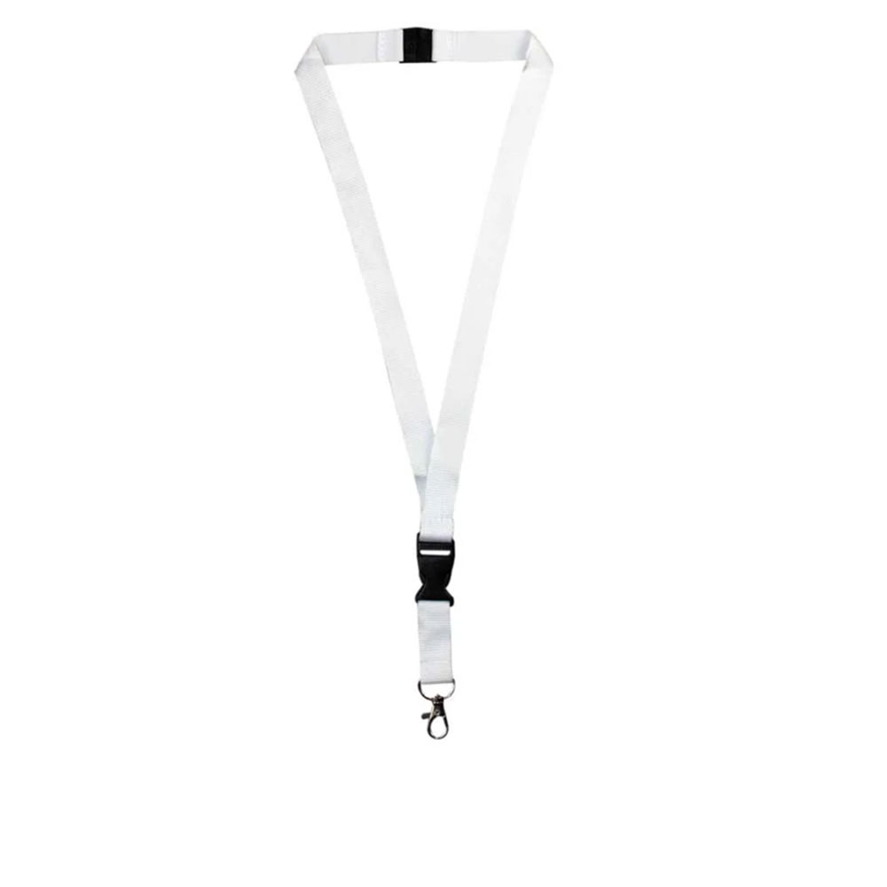 Lanyard With Buckle Metal Hook And Safety Clip White
