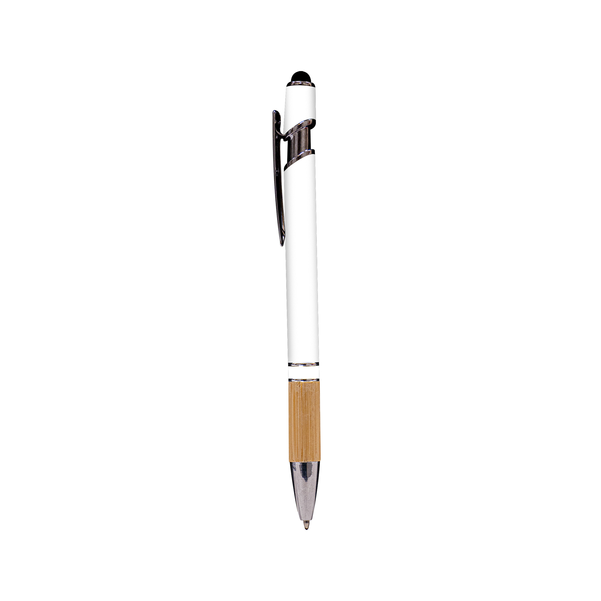 Metal Pen With Stylus and Bamboo Grip White