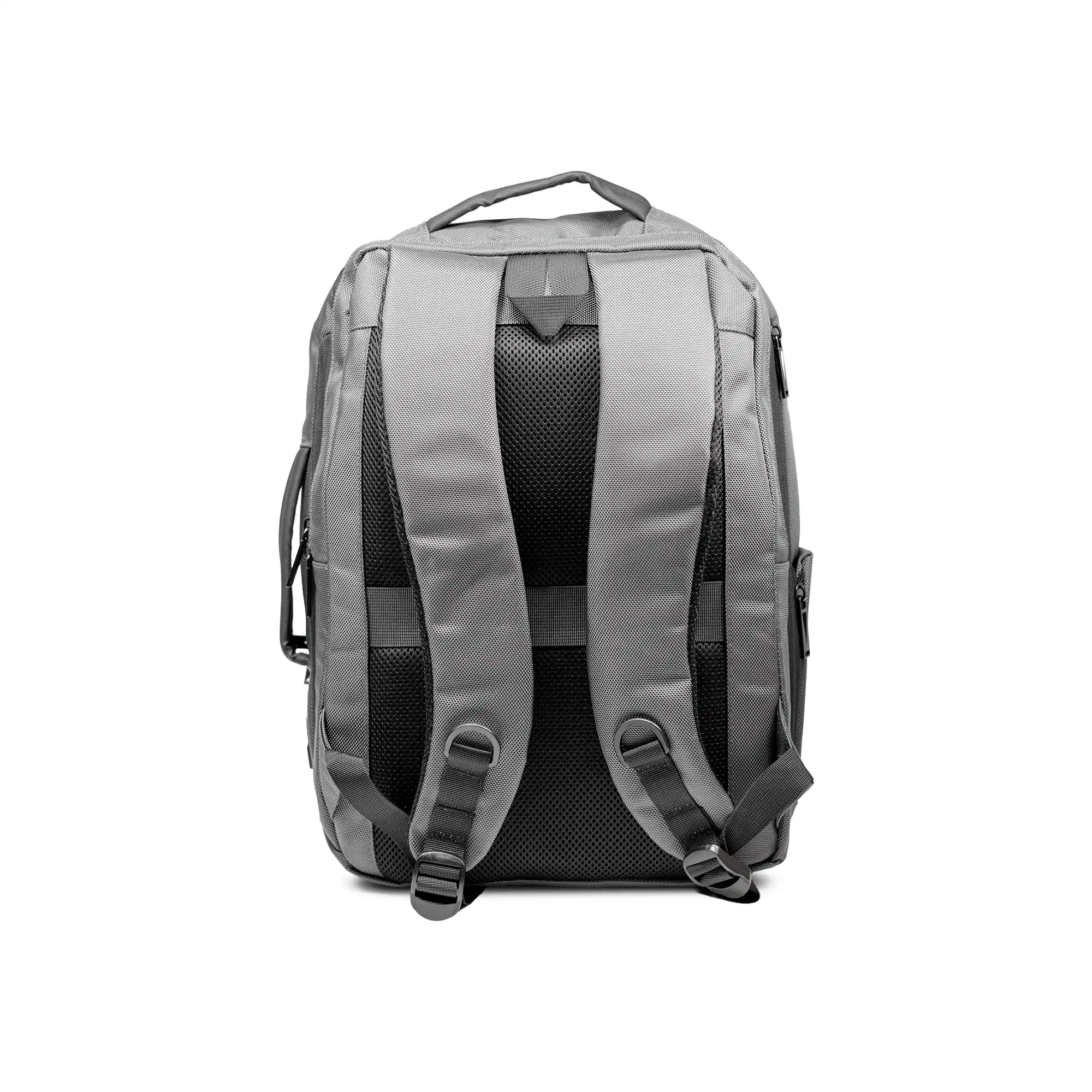 Gray executive laptop backpack with USB charging port and multiple compartments