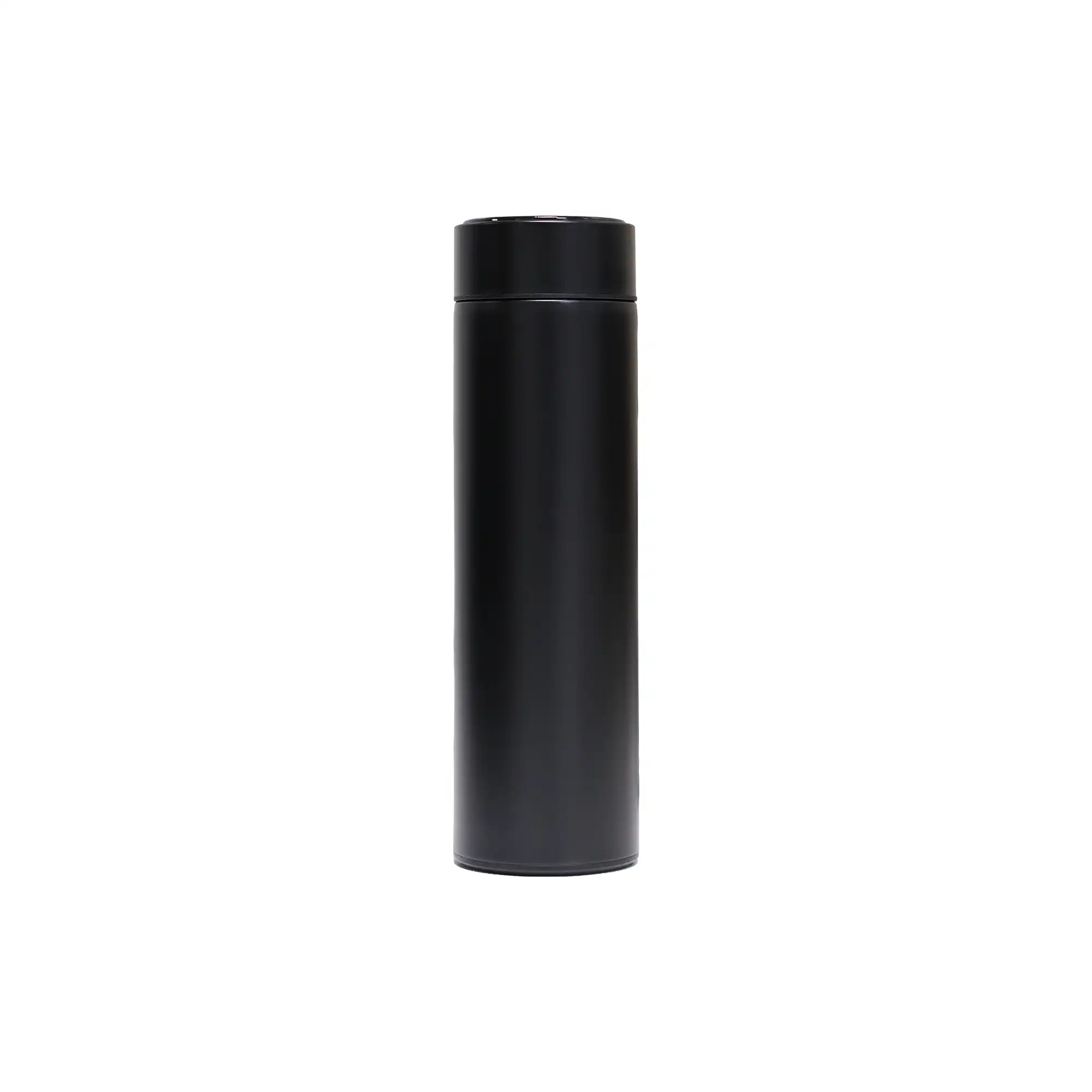 Black digital temperature display bottle 500ml – front view with blank branding area