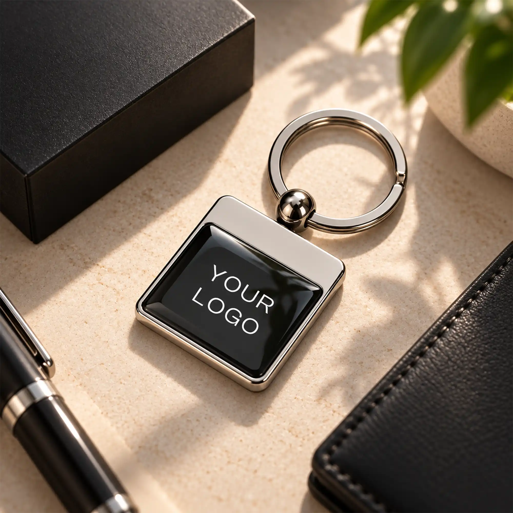 Silver Frame Square Plate Keychain