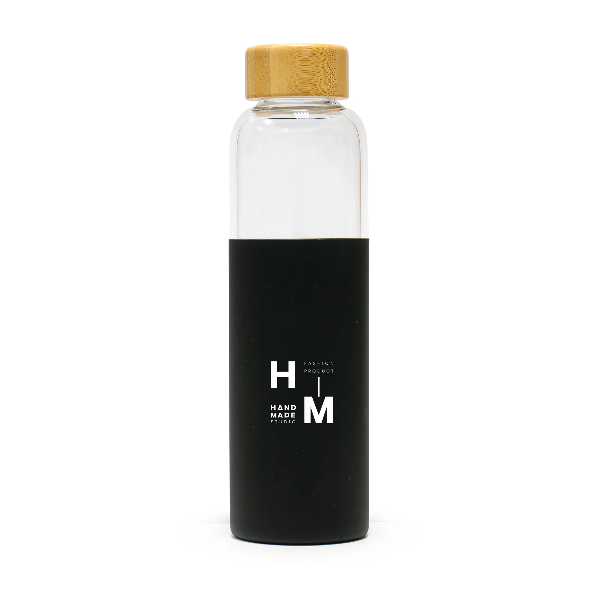 Bamboo Lid Glass Bottle With Silicon Case BK