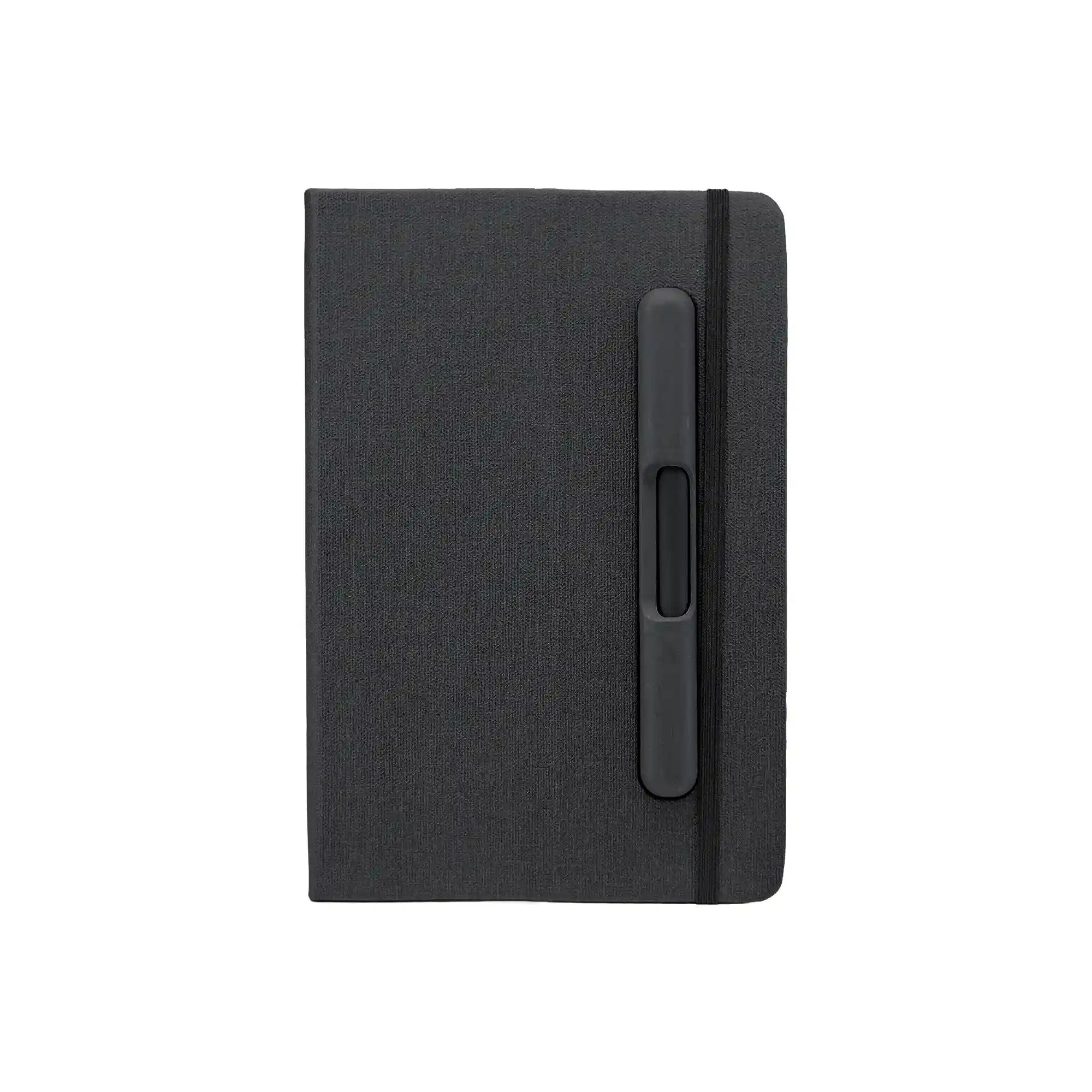 PU + RPET Look Notebook with Mobile Pen Holder Black