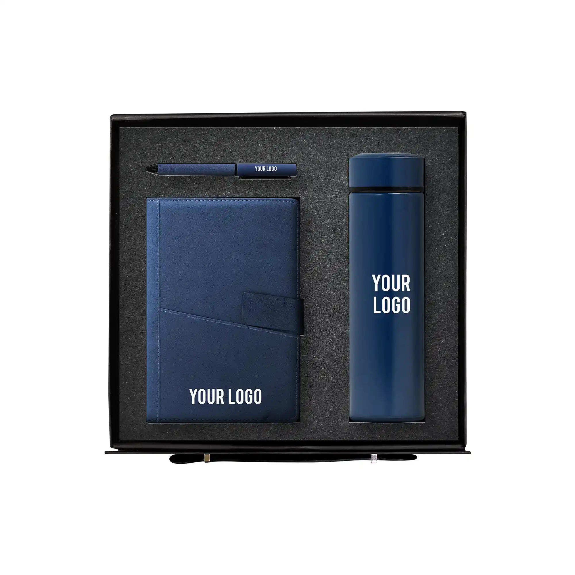 Sapphire Elite blue leather notebook stainless bottle pen corporate gift UAE