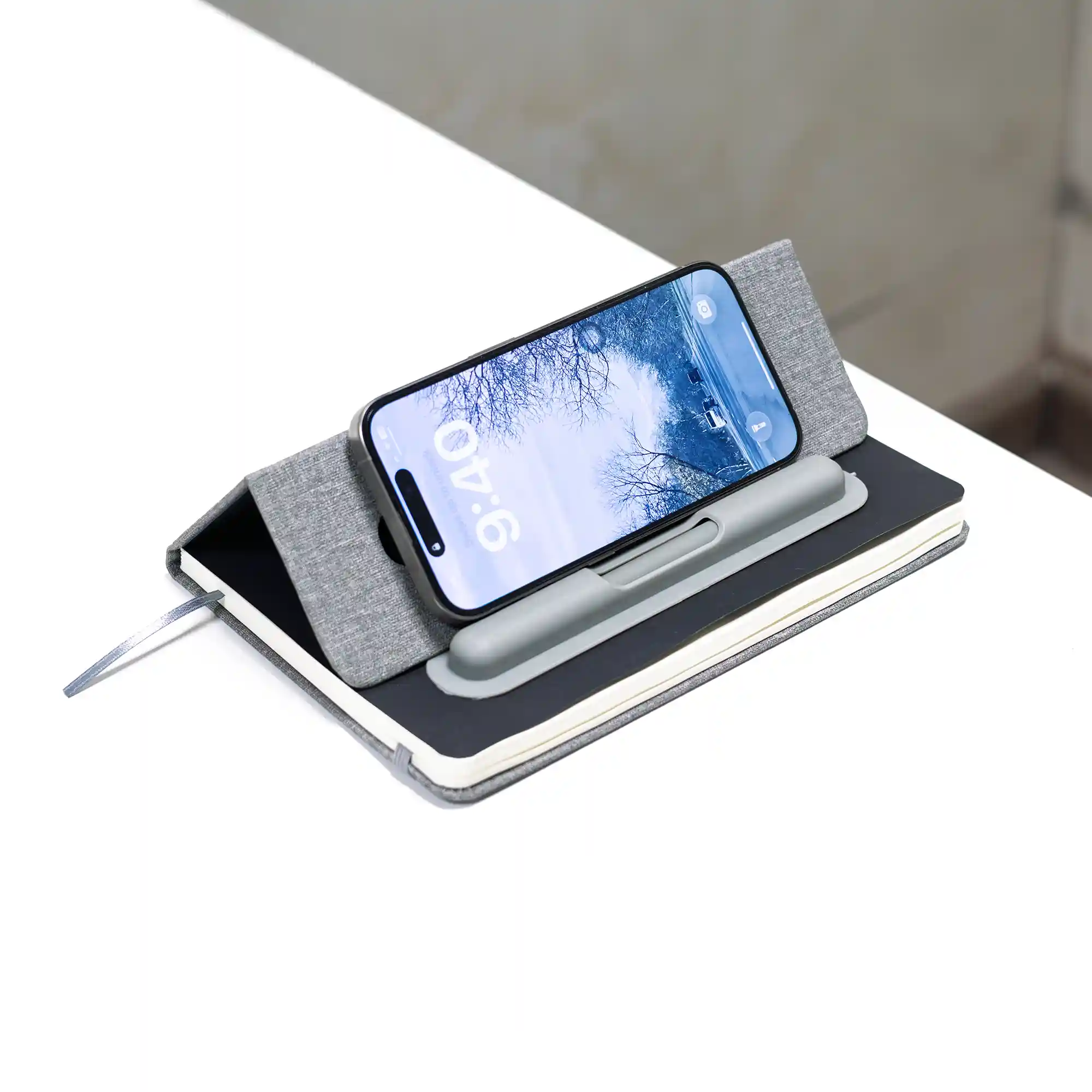ZENRIX PU + RPET notebook with mobile holder and pen compartment