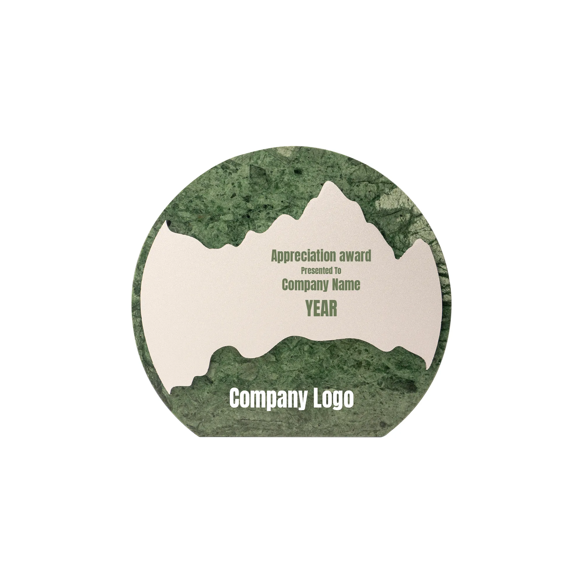 Green Stone Round Plaque Award With Metal Plate