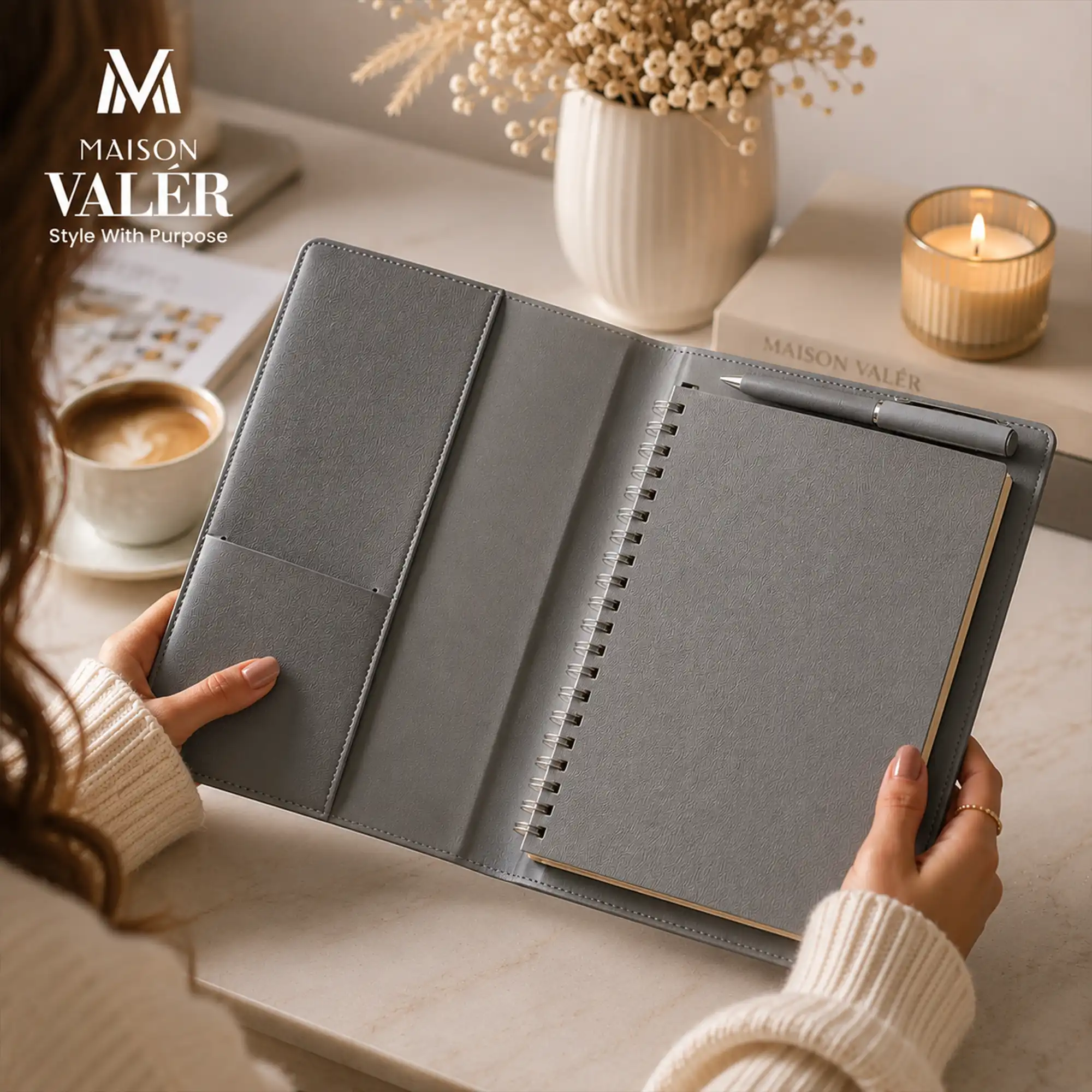 Maison Valer Executive Organizer with Magnetic Pen Holder Gray