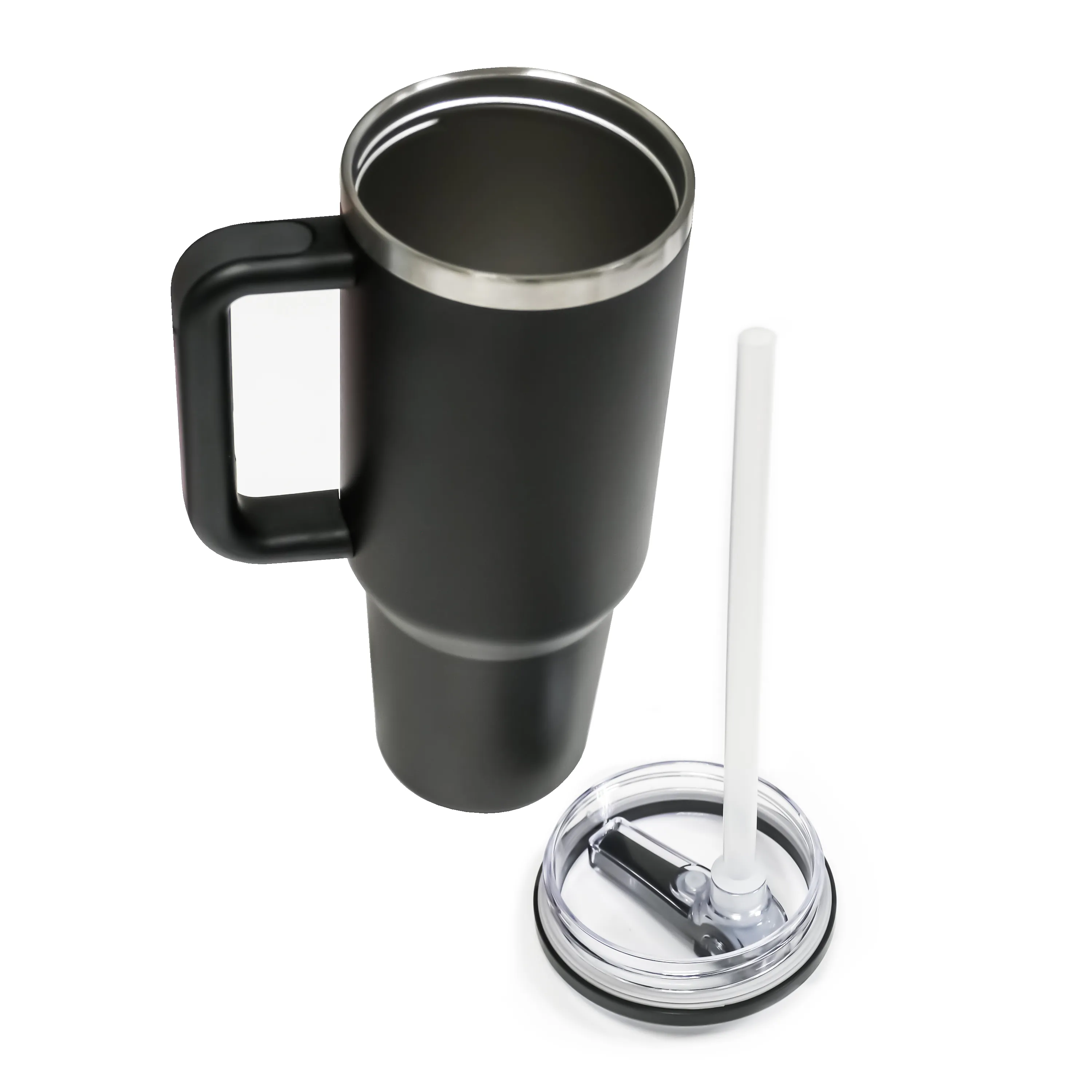 Double Walled Tumbler With Handle And Flip Straw Black