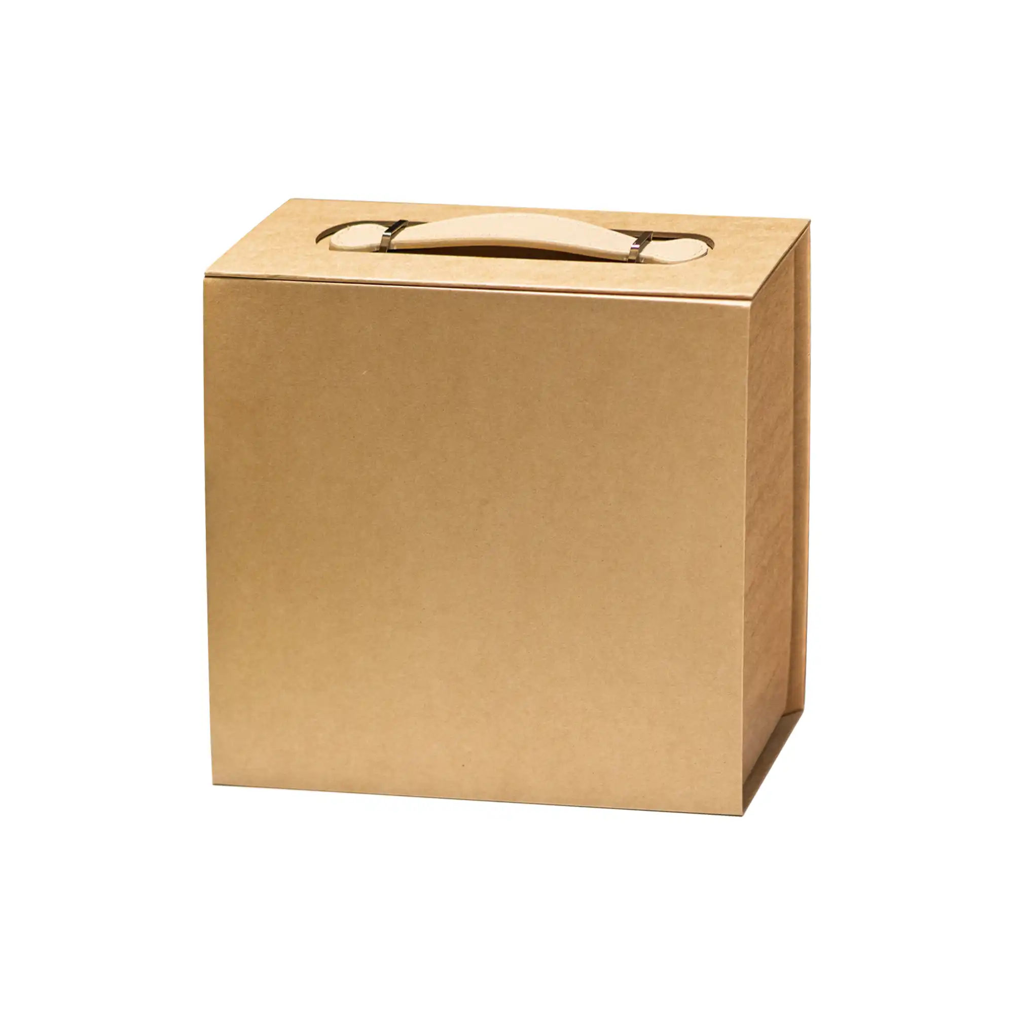 Luxury Gift Box with PU Leather Handle Brown