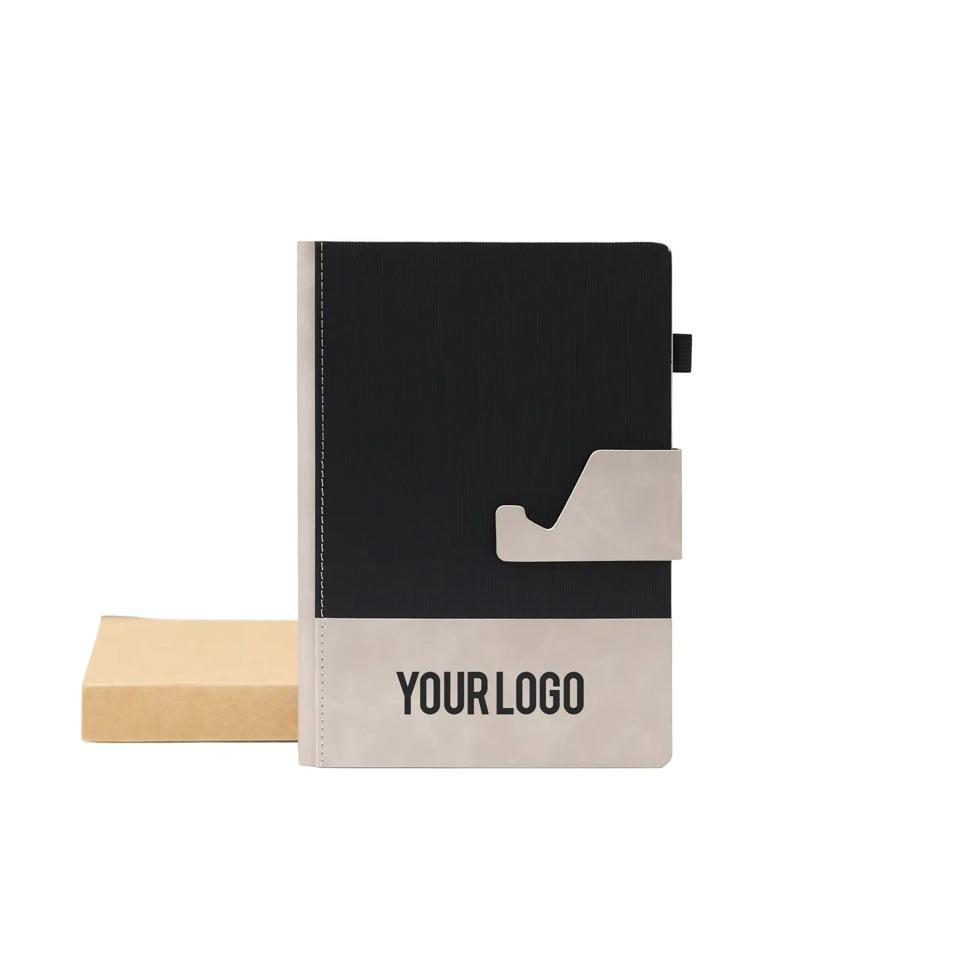 Dual Tone A5 Black Notebook with Detachable Mobile Stand