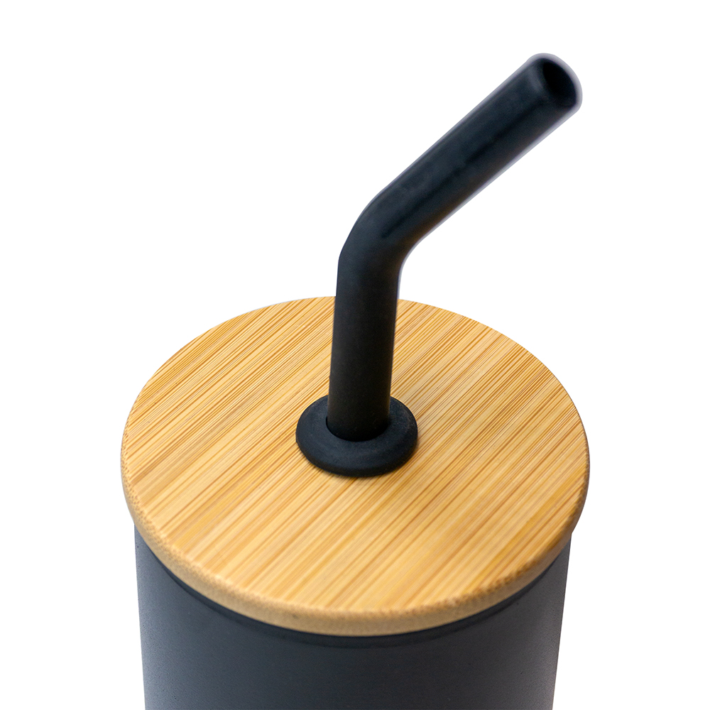 Black Eco Tumbler with Bamboo Lid and Straw