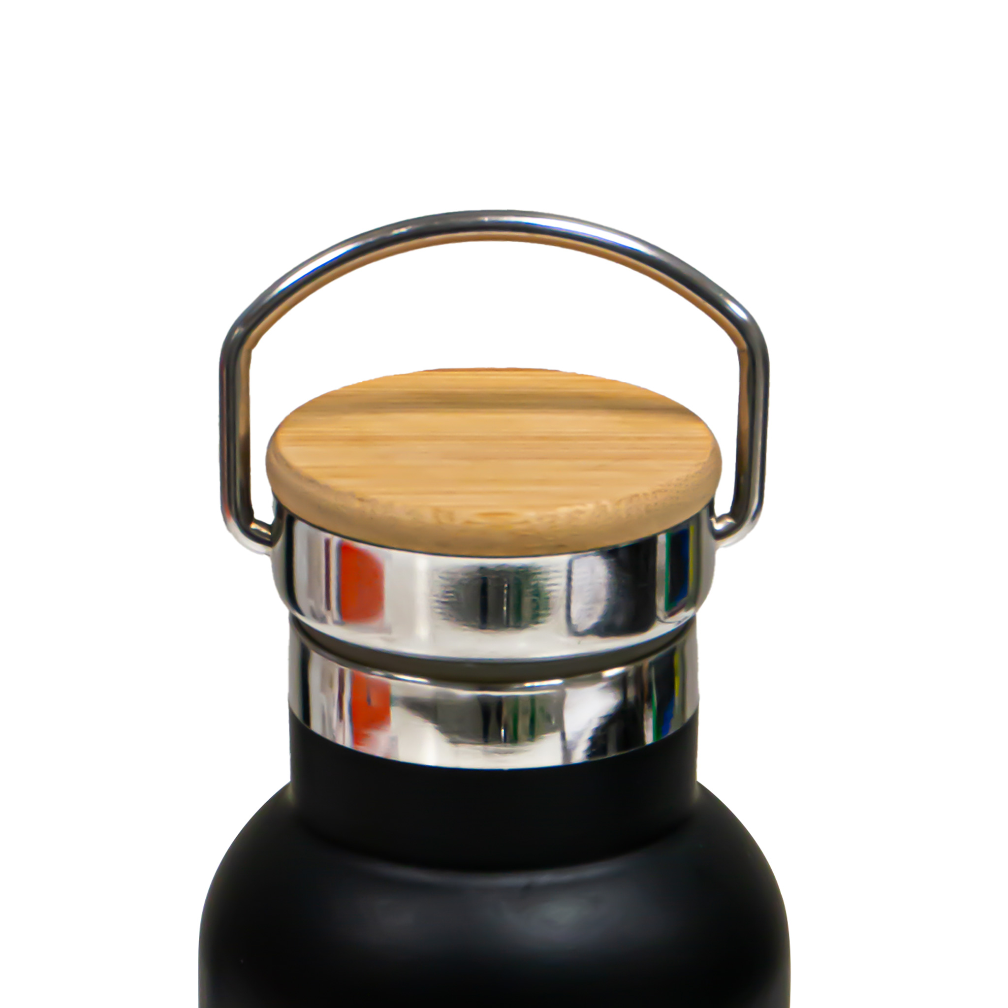 Insulated Bottle With Bamboo Cap Black