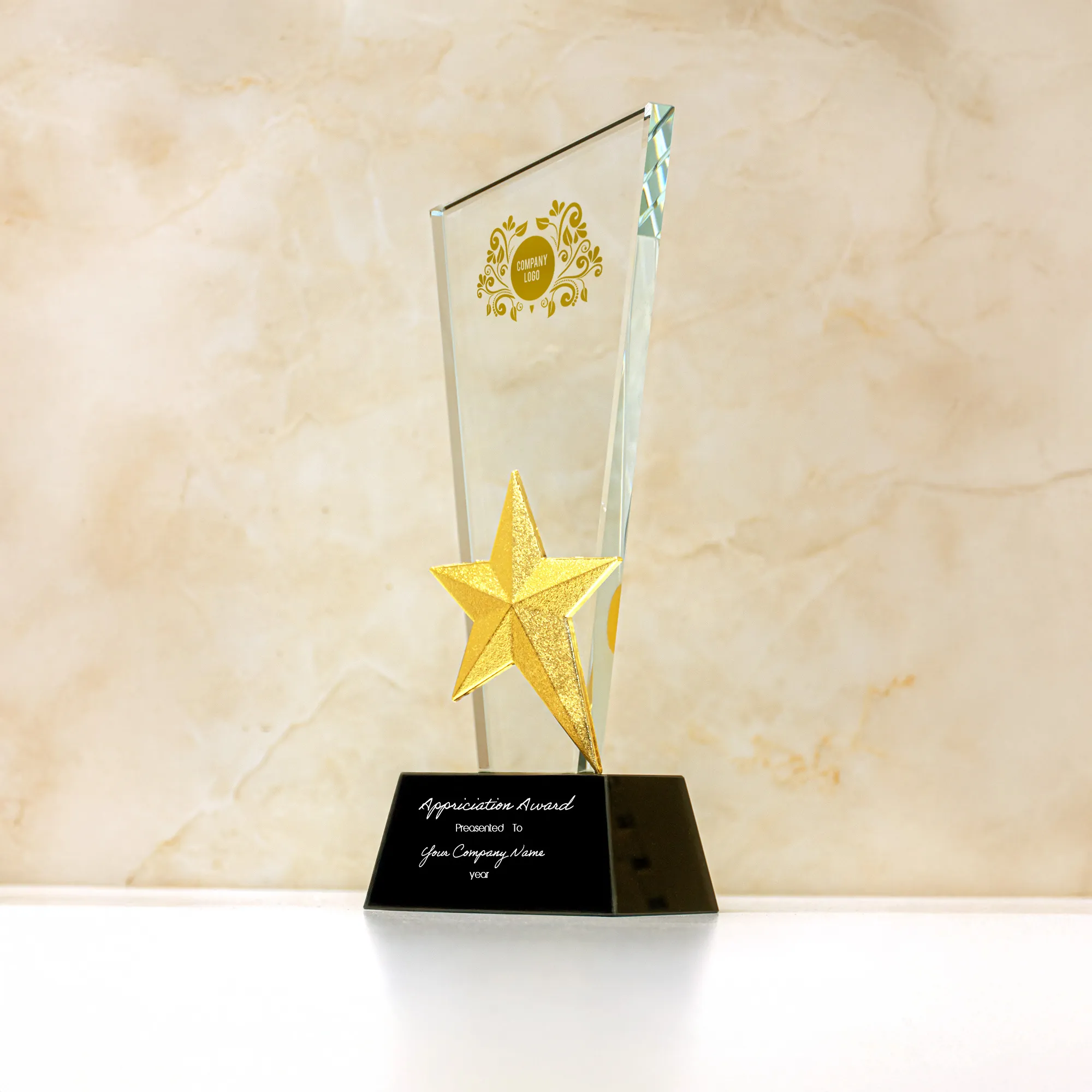 Crystal Trophy with Metal Star