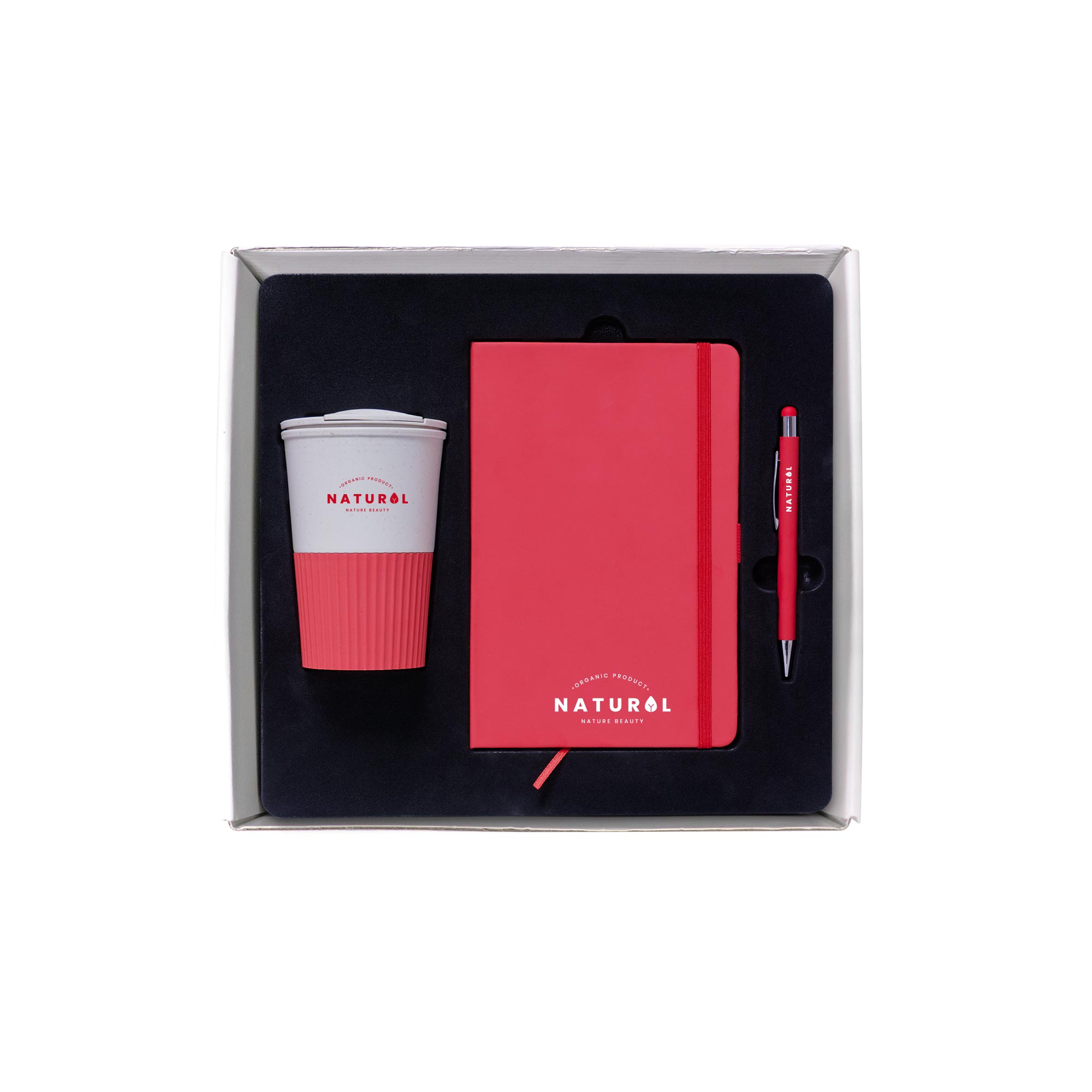 Natmez Red 3-in-1 Gift Set with Mug, Notebook & Pen – White Box