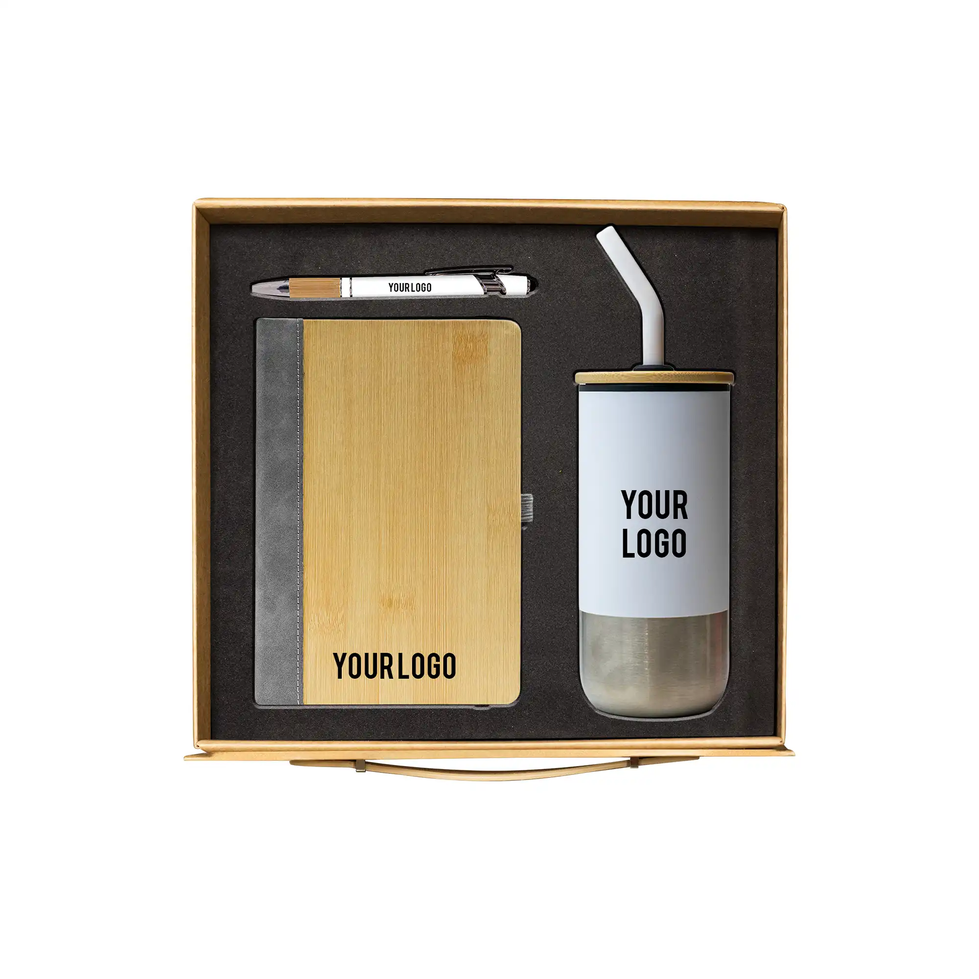 BambooWhite eco corporate gift set grey notebook white tumbler stylus pen UAE
