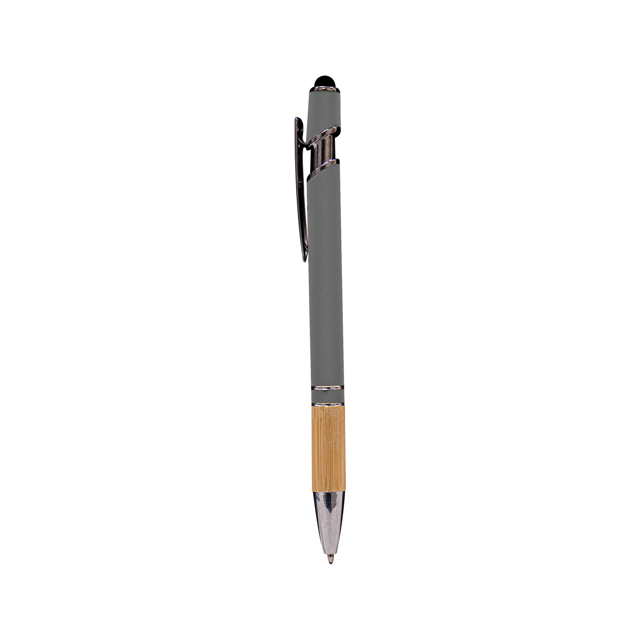 Metal Pen With Stylus and Bamboo Grip Gray