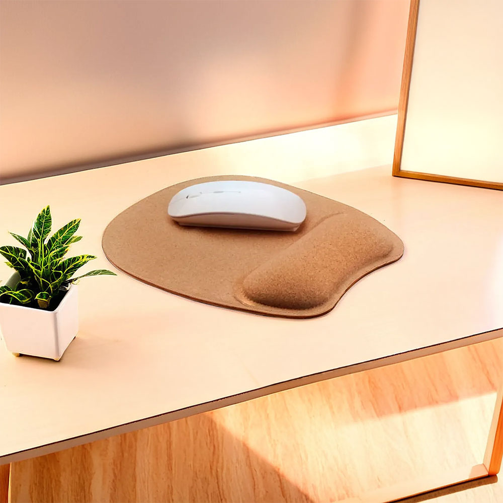 Ergonomic cork mouse pad with wrist support and a non-slip rubber base