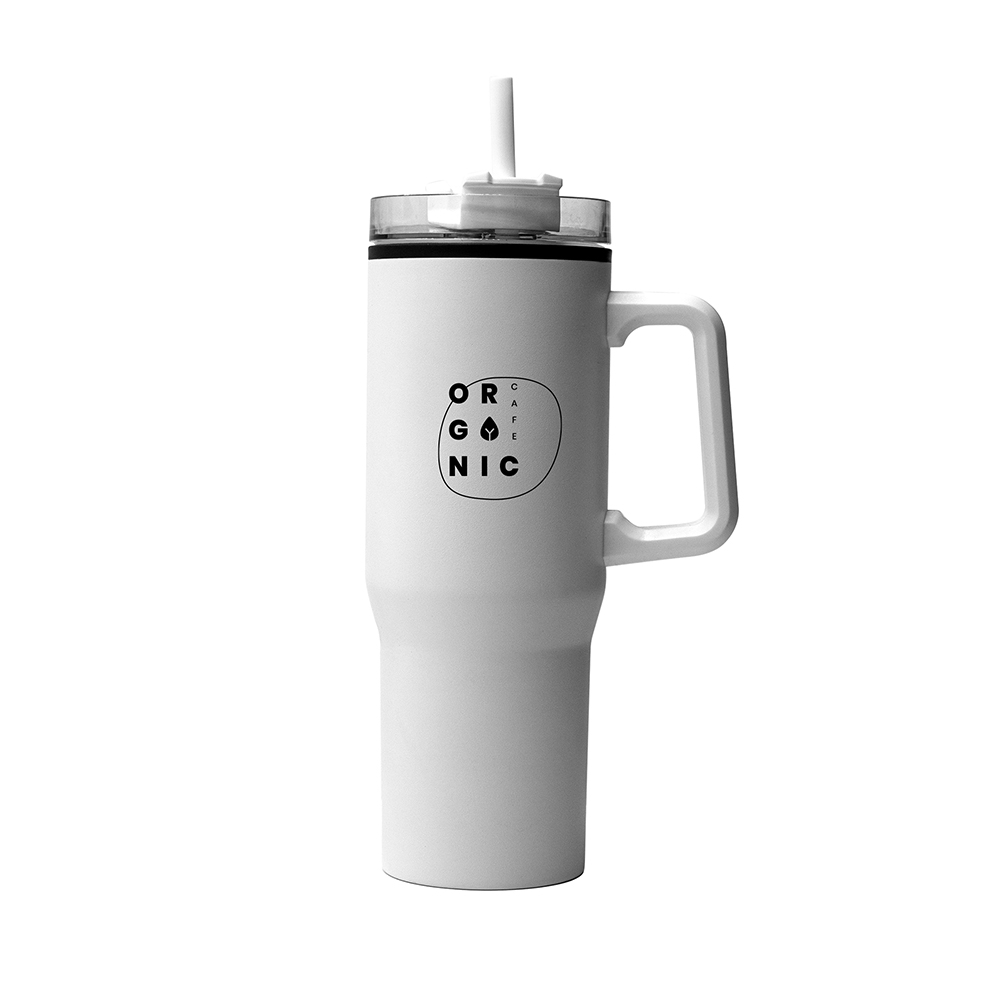 White Tumbler with Straw and Handle