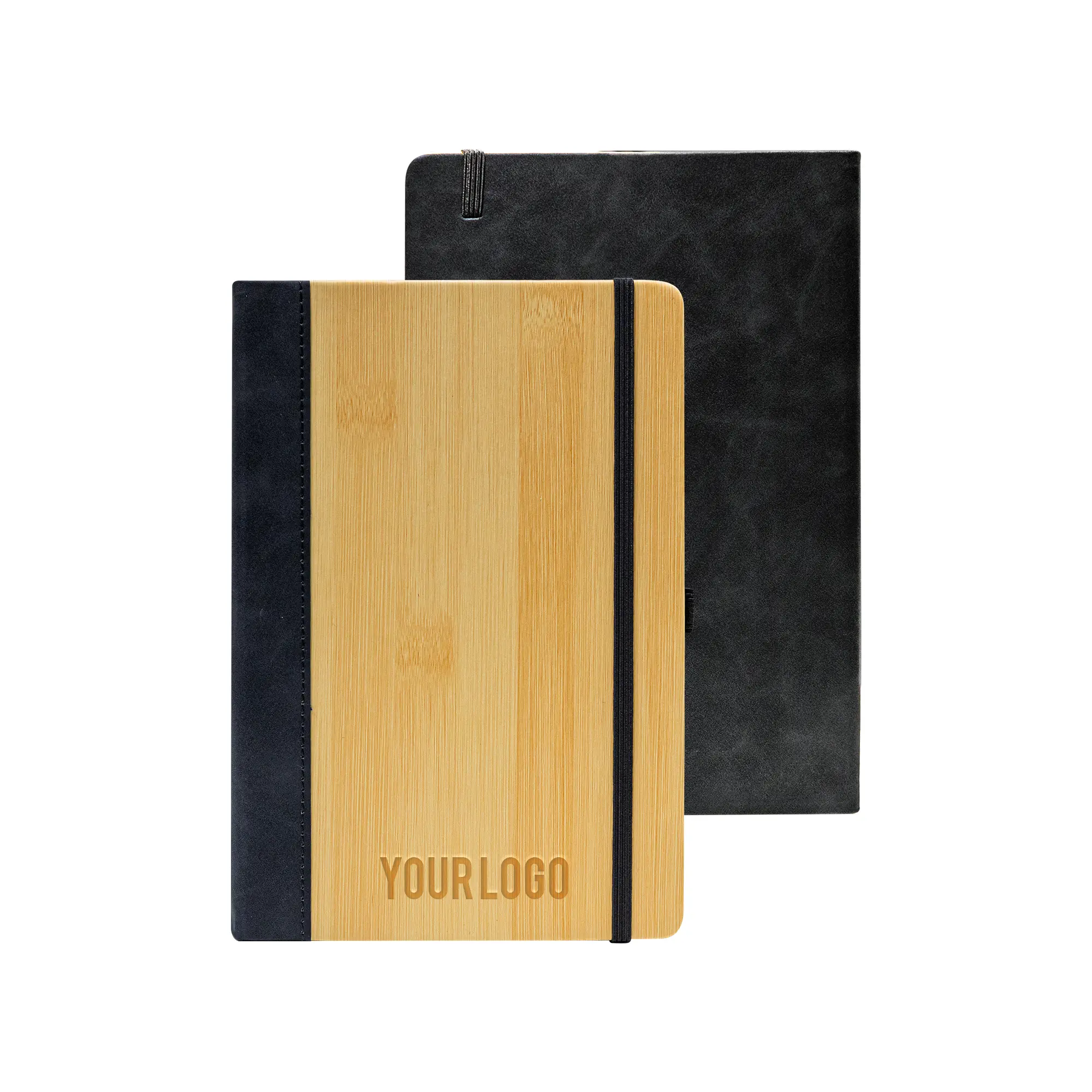 Promotional PU Notebook with Bamboo Finish Black