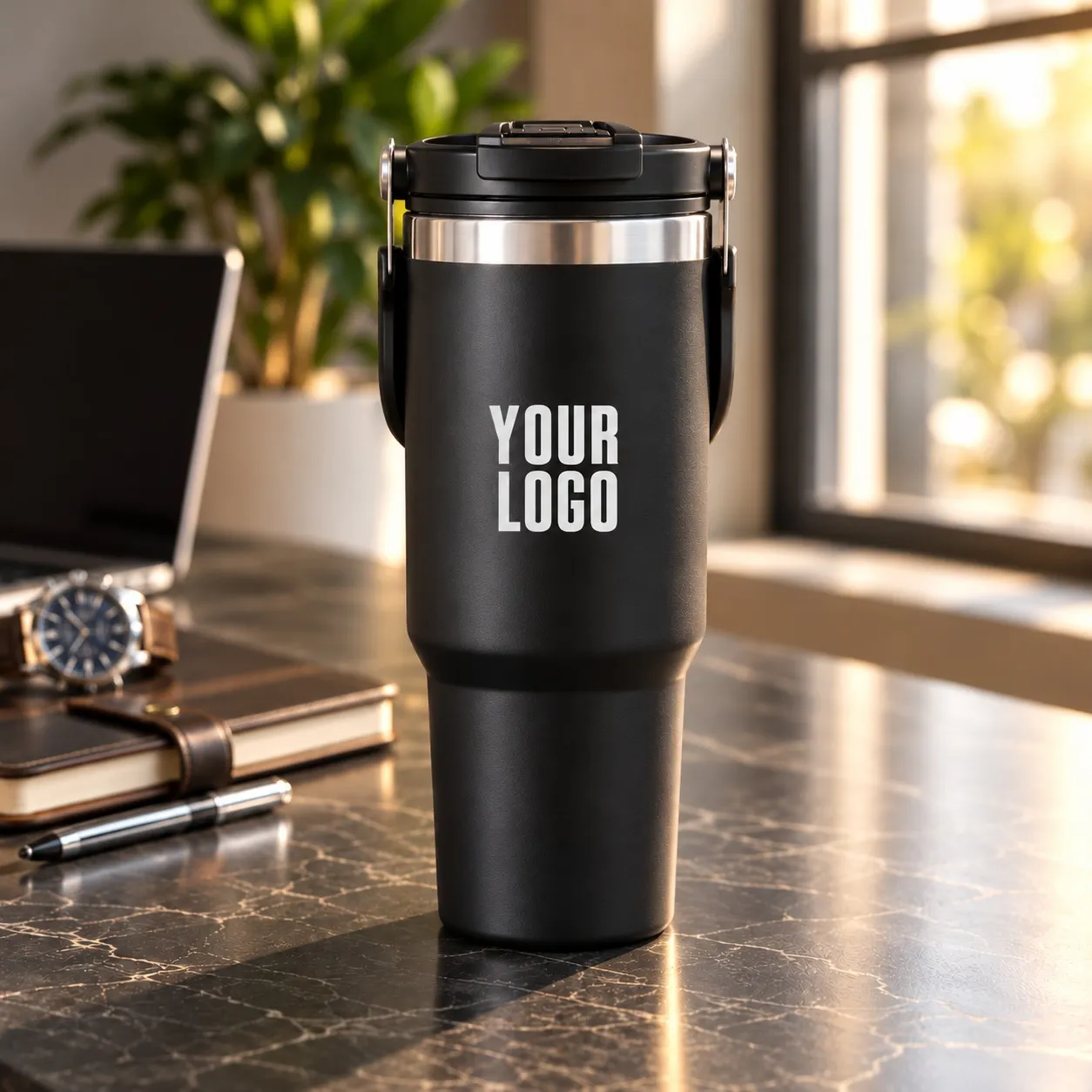 Tumbler with Handle and Sipper Black