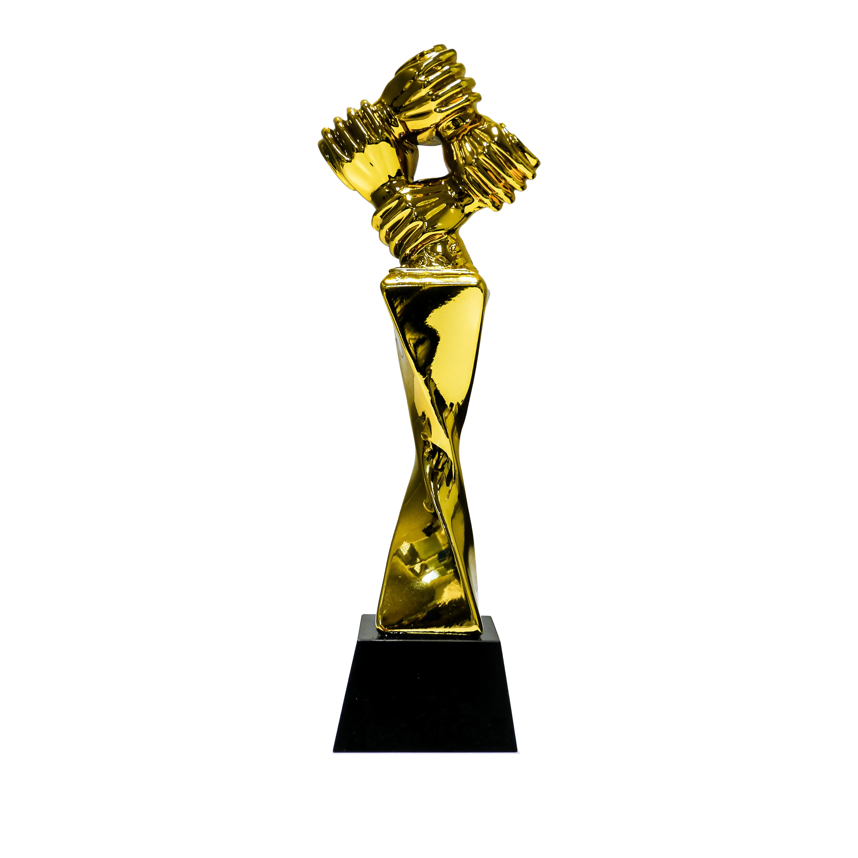 Award Trophy Hand Holding  full gold with black base