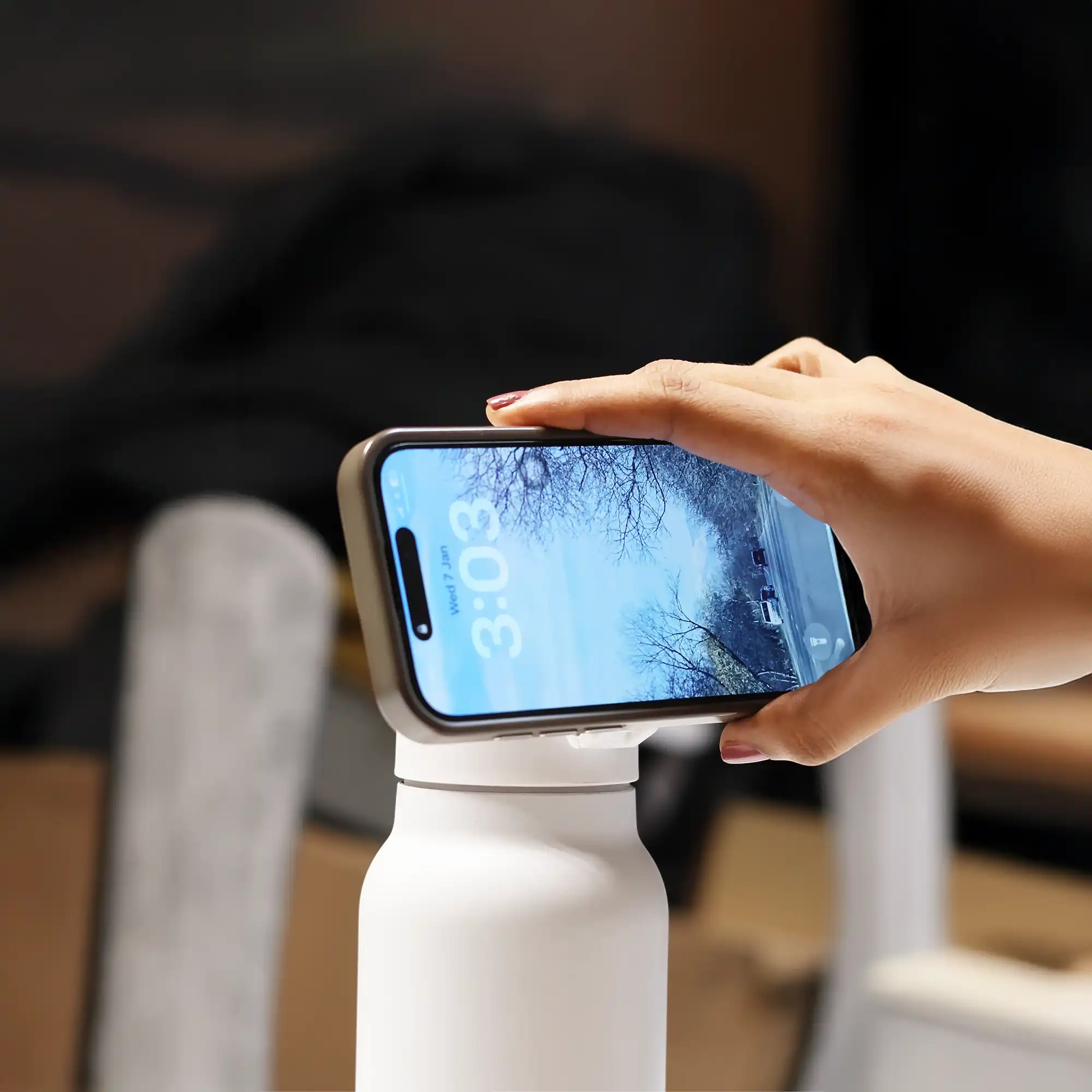 Magnetic insulated water bottle with phone holder in multiple colors